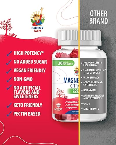 Miniatura 5 de SUNNY SAM Gomitas de magnesio para niños y adultos  100 mg  Masticables de magnesio calmantes  Suplemento masticable de citrato de magnesio para el