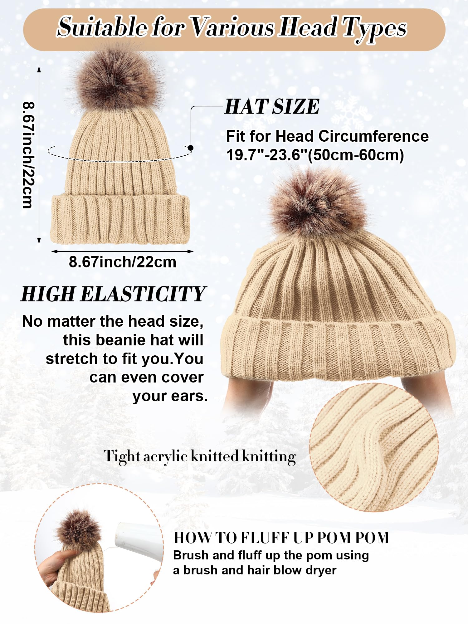 Suhine 9-teiliges Damen-Winter-Set, warme Strickmütze, Mütze mit Bommel und Touchscreen-Handschuhen, kariert, Schal, Decke für Damen und Herren, Winter
