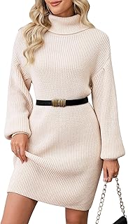ZLIGXEA Women's Knitted Dress Jumper Dress Female Elegant Winter Dresses Turtleneck Long Sleeve Autumn Long Dress Plus Size Pullover Dresses S-XL