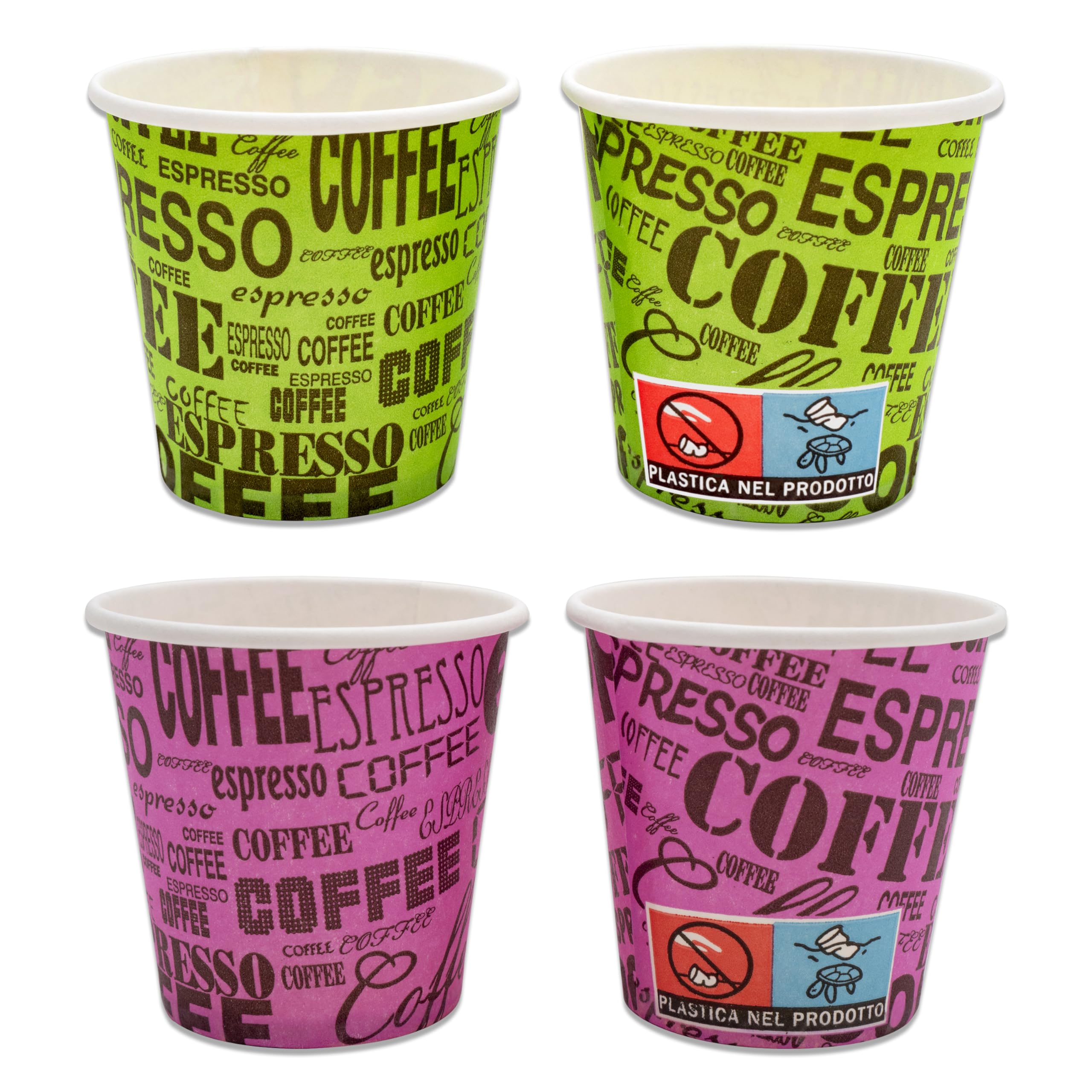 Set 500 Bicchierini Caffè + 500 Palette - Bicchieri 75 ml 2,5 oz in Carta Colorati e Palettine Usa e Getta Riciclabili, per Ristoranti, Ufficio, Asporto, Bar, Espresso