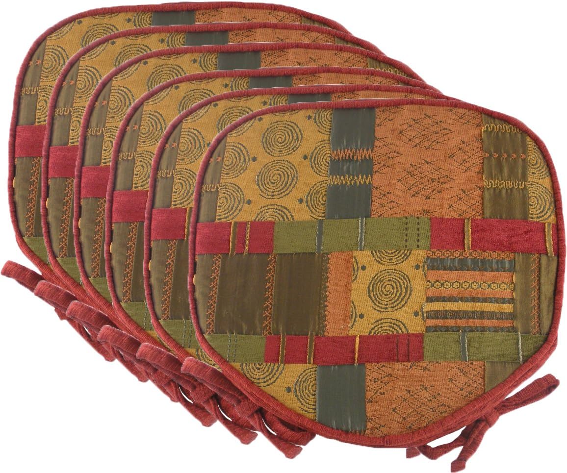Luxury Morocco Terracotta Patchwork Chenille Seat/Chair Pads/Cushions With Piped Edging And Zipped Covers (6 x Seat Cushion)