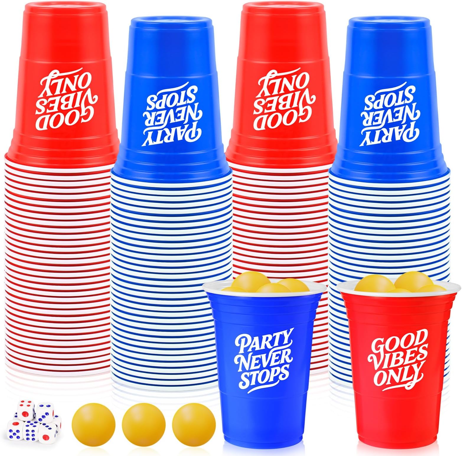 60PCS Cup Pong Game Set - 16 Oz Red & Blue Plastic Party Cups for Party Games, College Parties, Graduation Parties, Seasonal Parties, Family Gatherings and Back to School Events (red+blueS1)
