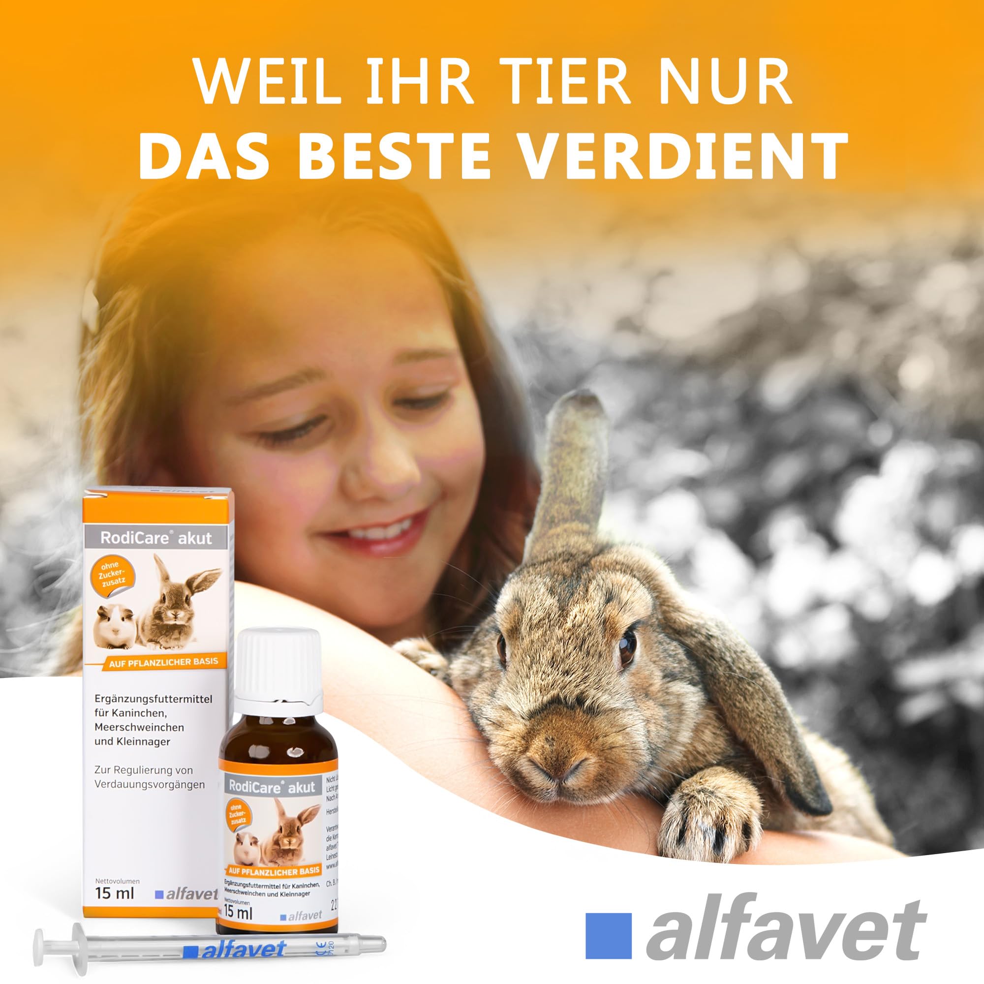 Alfavet RodiCare akut - Doppelpack 2 x 15ml - Ergänzungsfuttermittel zur Regulierung von Verdauungsvorgängen für Kaninchen, Meerschweinchen und Kleinnager