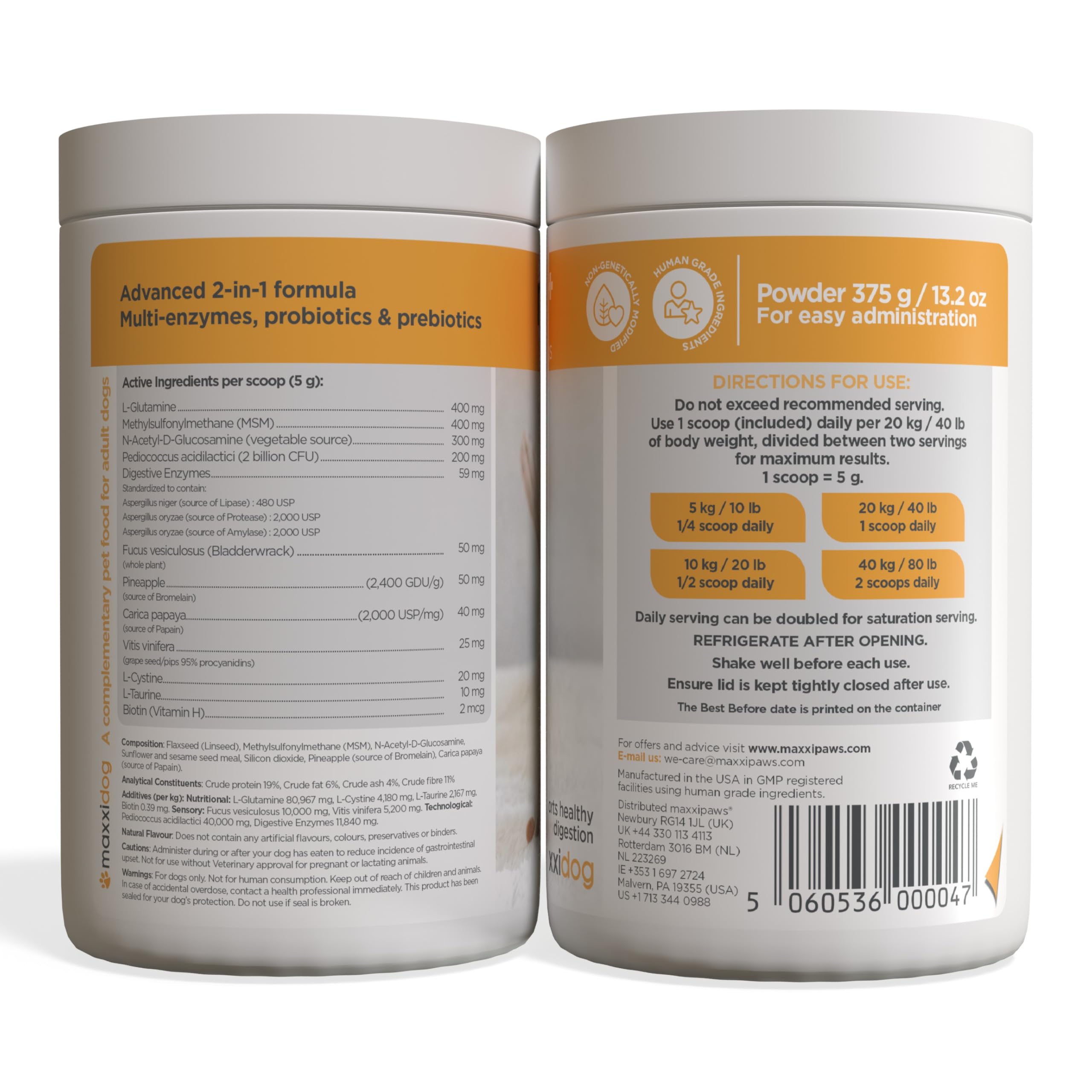 maxxipaws maxxidigest+ Prebióticos y Probióticos para Perros - Soporte Digestivo e Inmunológico - Suplemento en Polvo, 375g