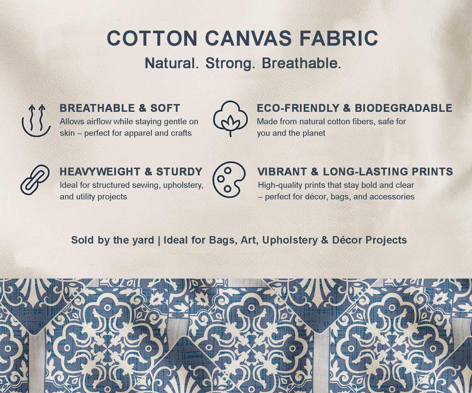 Soimoi Tela de lona de algodón - Patchwork estampado, azul | 142 cm de ancho | Ideal para costura, tapicería, bolsos, decoración del hogar y más