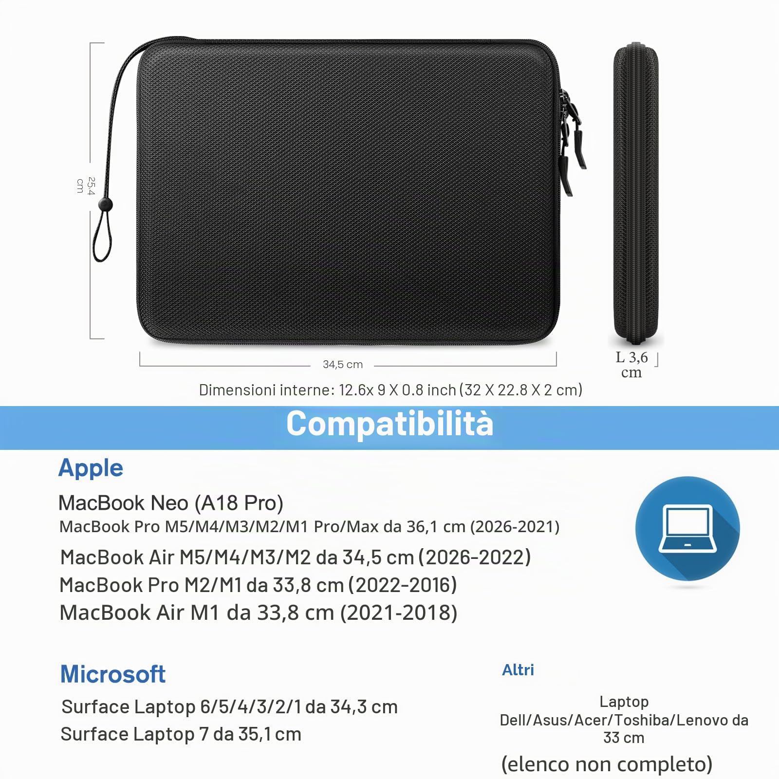 FINPAC Porta PC Laptop Sottile Cover Rigida Custodia Borsa per 13" MacBook Neo A18 Pro, 13" MacBook Air M5 2026 M4 M3 M2, 14" MacBook Pro 2026-2021 M5 Pro/Max M4 M3 M2 M1, 13,5"-13,8" Surface Laptop