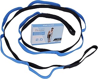 Cinghia di Yoga Flessibili Stretching Strap con 10 Fisso Loop Multifunzione Cintura di Ginnastica Adatto per Pilates,Yoga, Danza, Balletto & Allenamento con Guida All'esercizio Blu 2 Metri