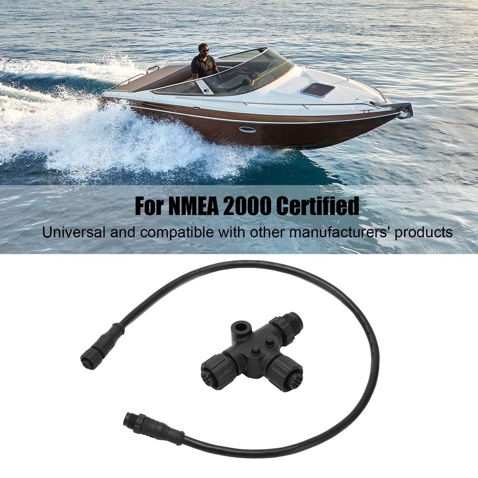 Cable de Bajada NMEA 2000, Cable de Bajada M12 de 0,5 M y 5 Pines con Conector en T, Cable de Extensión de Red NMEA 2000 para Redes Lowrance Networks Simrad