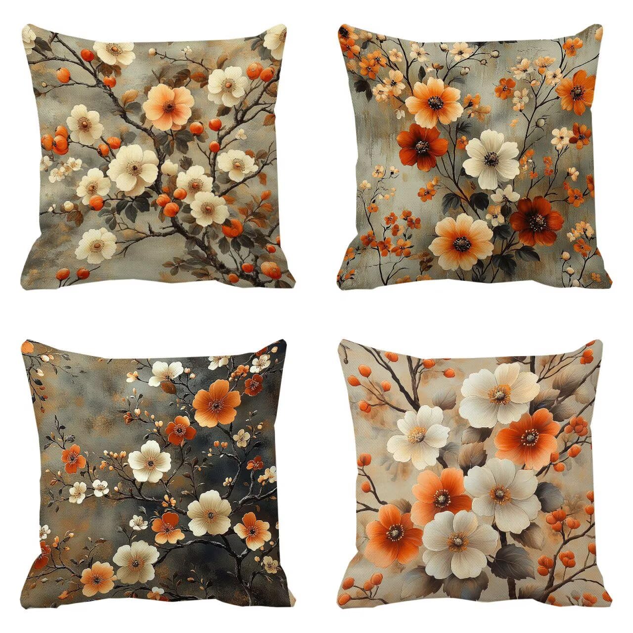 Coussin canape fleurs retro doux et respirant lot de 4 housses de decoration m-310