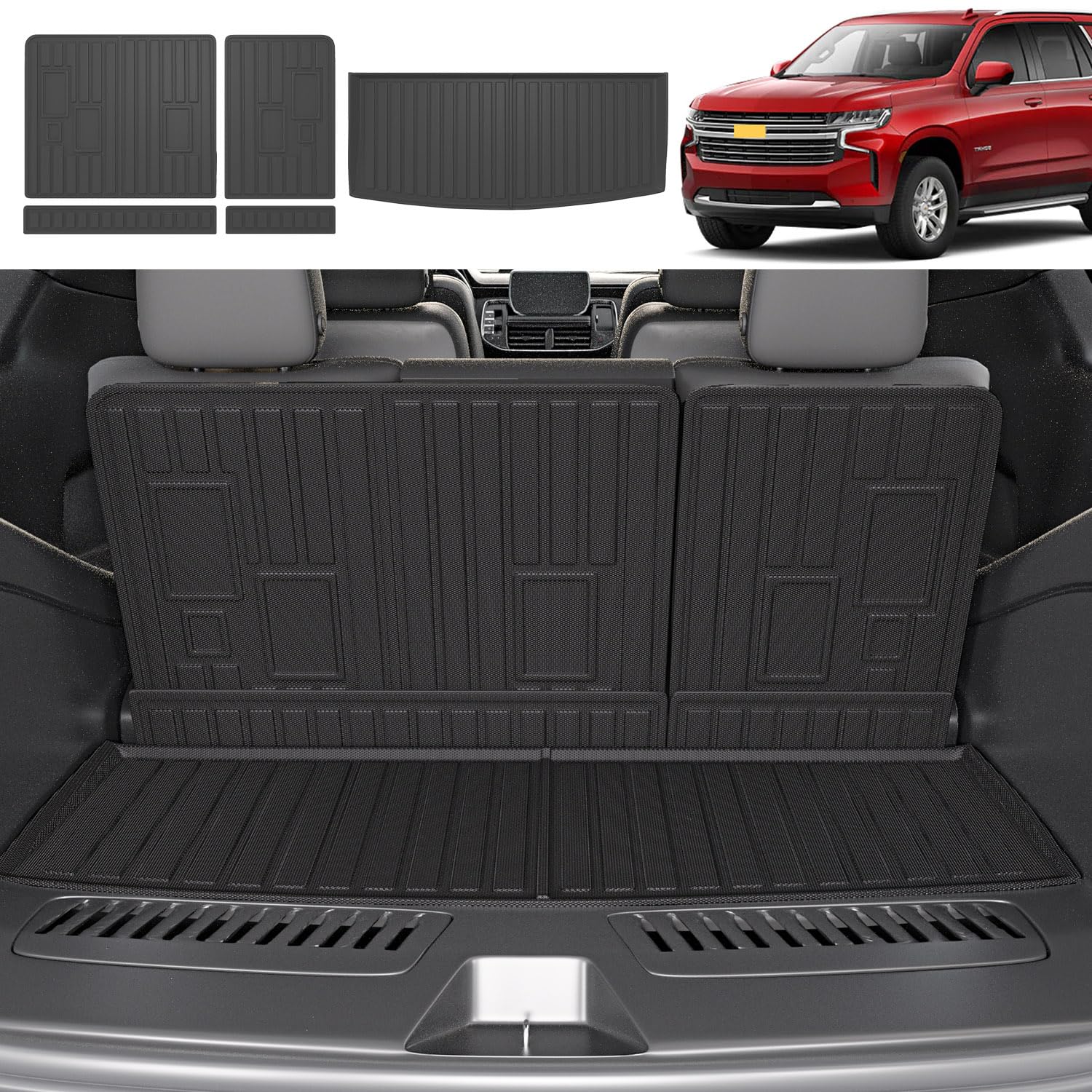 Xipoo Cargo Liner Compatible with 2022 2023 Chevy Tahoe GMC Yukon Backrest Mat Trunk Mat Replacement for 2022 2023 Chevy Tahoe GMC Yukon Accessories (Cargo Mat+Backrest Mat)