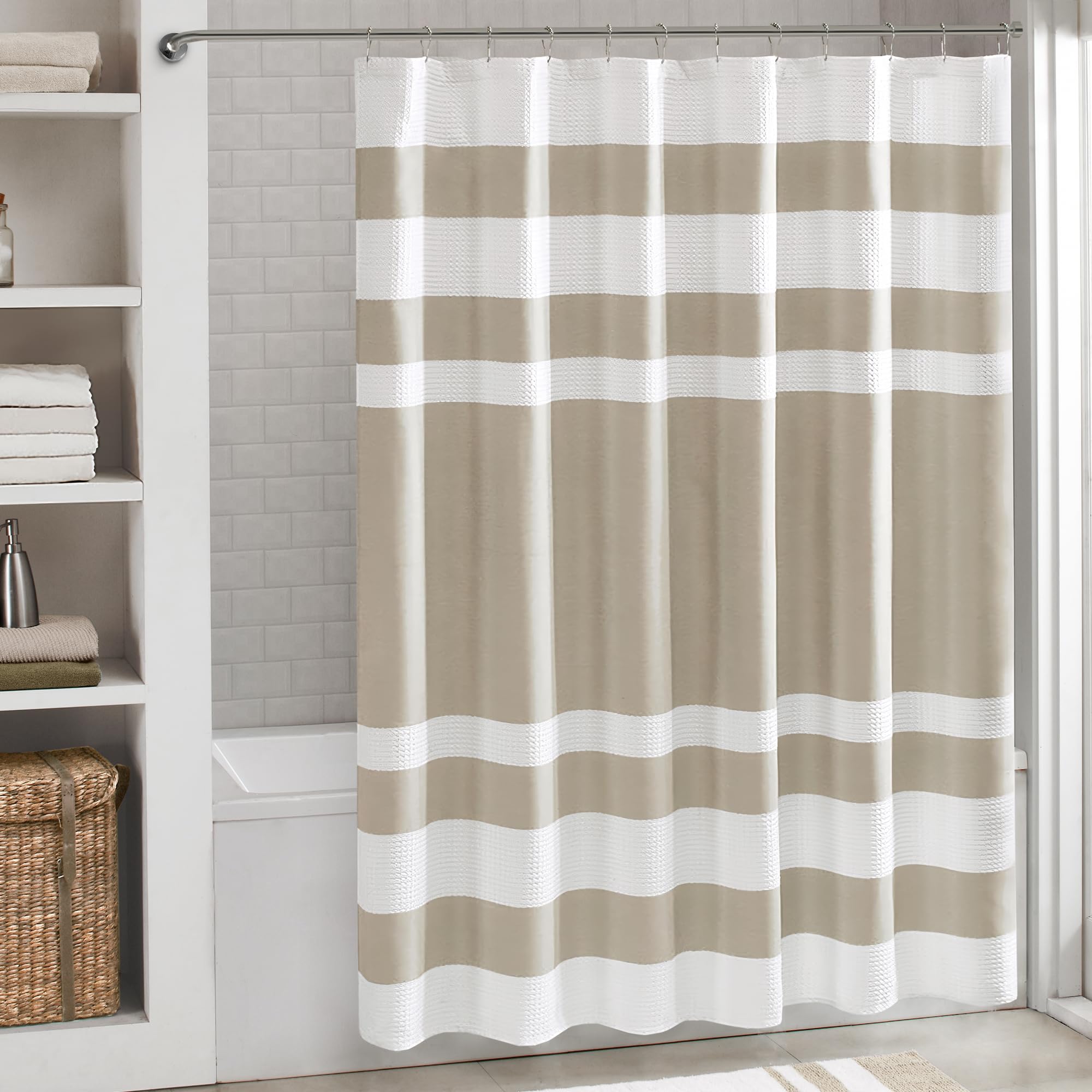 Madison Park MP70-1483 Spa Waffle Shower Curtain 72x72 Taupe, Standard