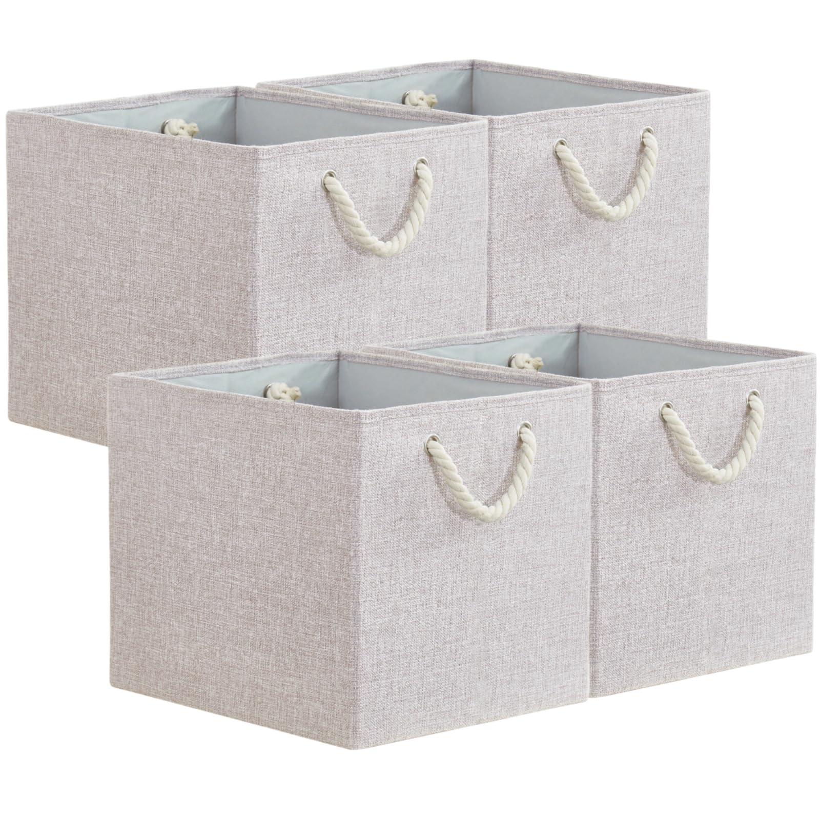 Mangata 4 Pack Storage Cubes for Shelves, Fabric Storage Boxes with Cotton Rope Handles Home Organization, Collapsible Baskets for Organizing Clothes Toy Nursery 24x24x24cm, Cream