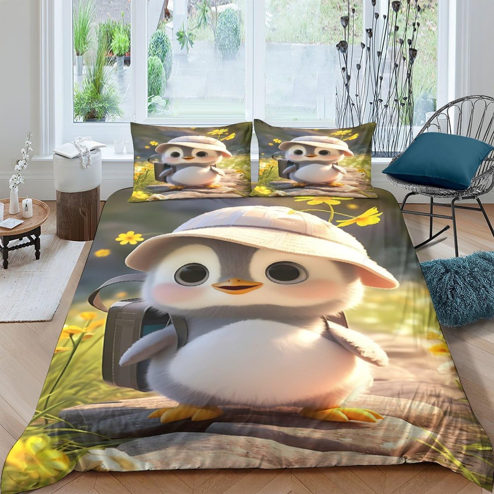 Ctjqhvkz Style-3 3D Printed Cute Cartoon Penguin Fitted Sheet Microfiber Anti-Slip Soft Bed Cover For Bedroom Guest Room Dorm Decor Single（135X200cm）