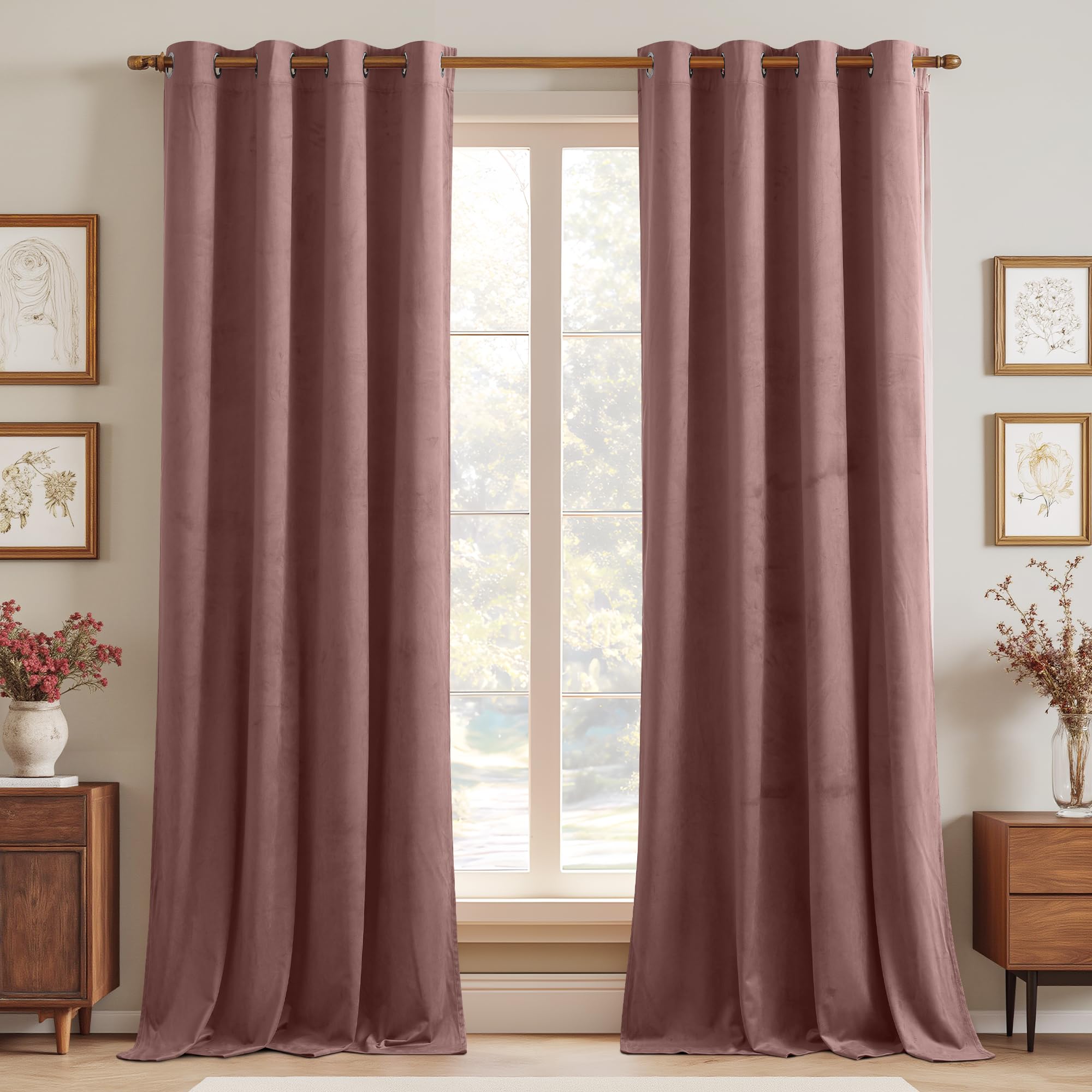 StangH Velvet Curtains 84 inches Long, Wild Rose Pink Room Darkening Curtains for Bedroom, Nursery Girls Room Decoration Grommet Thermal Window Drapes
