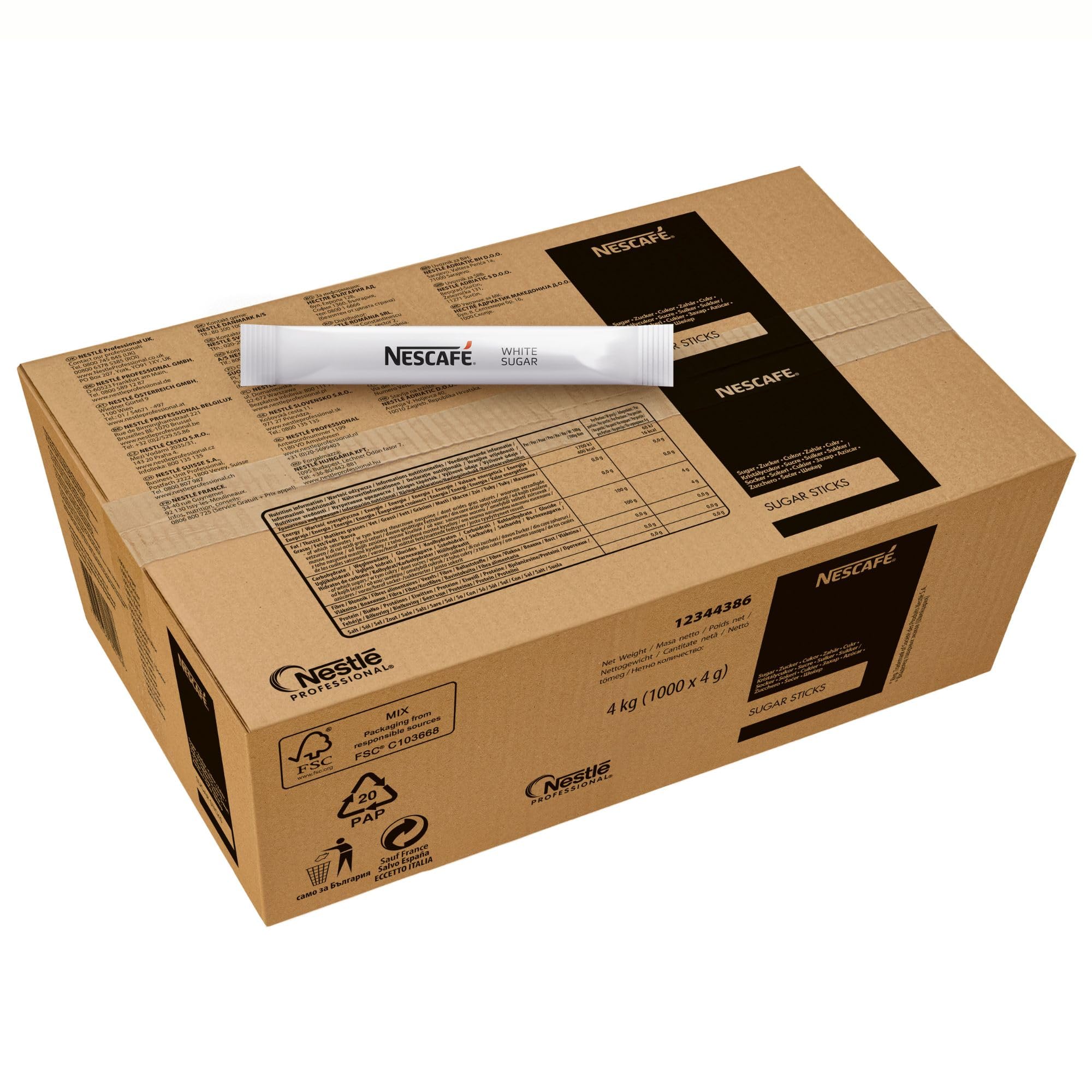 NESCAFÉ Sticks Sucre Blanc - Dose Individuelle 4g - Pause Café - Pour Sucrer Café, Thé, Chocolat Chaud - Carton de 1000 Dosettes de 4g - 4 kg