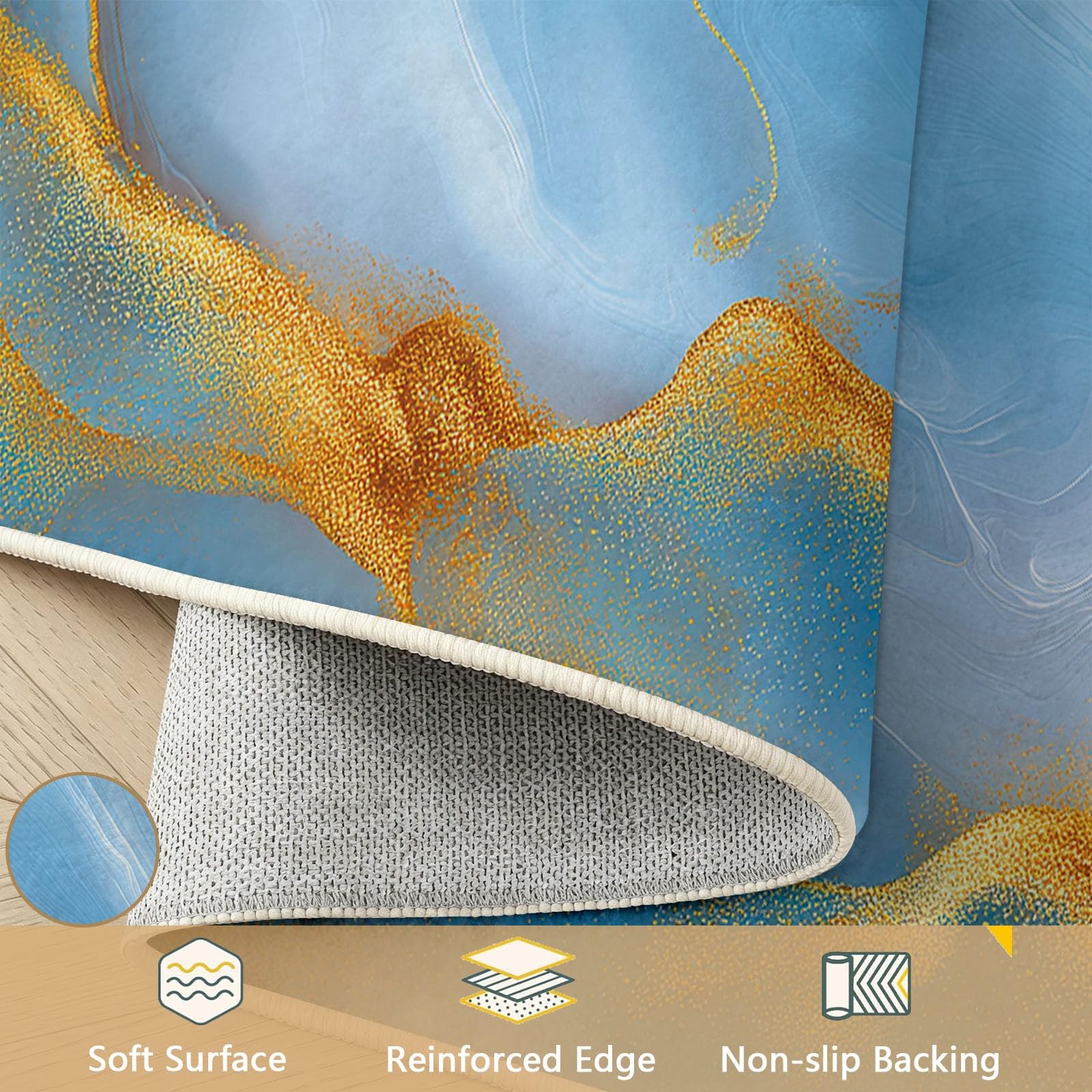 Tappeto moderno di lusso per soggiorno, 80 x 150 cm, motivo marmo, lamina dorata, lavabile in lavatrice, in flanella resistente, morbido, antiscivolo, per camera da letto, sala da pranzo, casa e