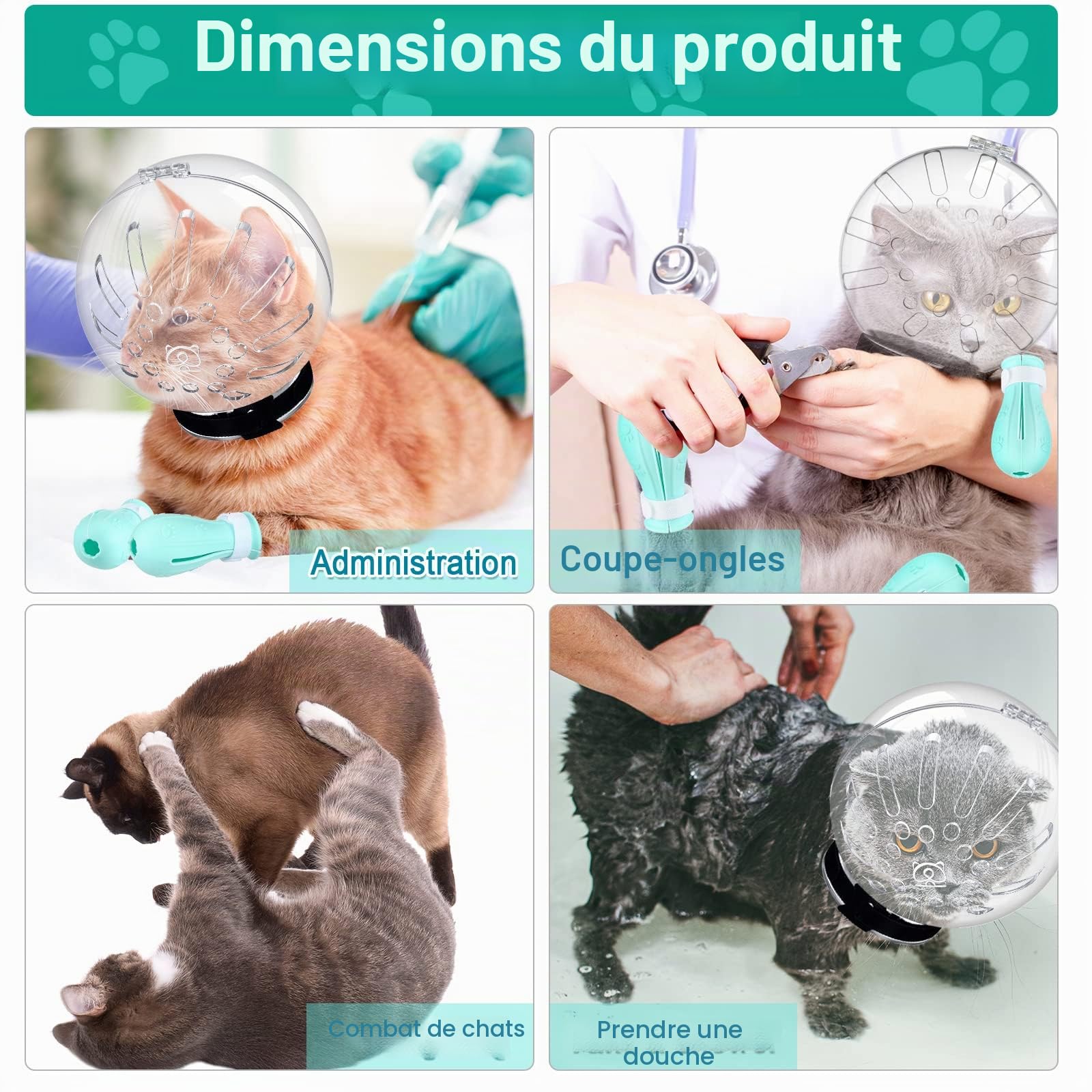 Muselière pour Chat avec Capuche Réglable et Couvre-Pattes, Anti-Morsure et Anti-Rayures en Silicone (Taille M)