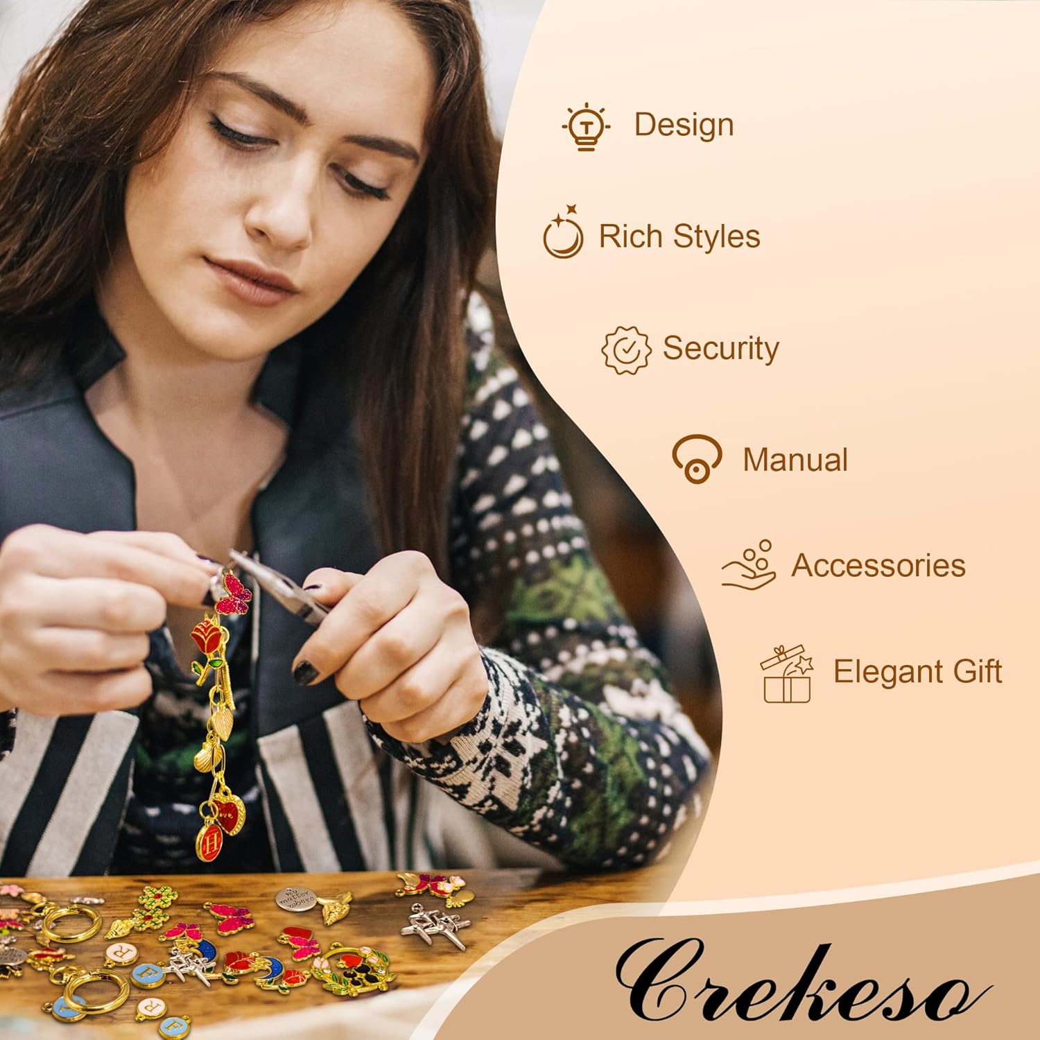 Crekeso 341Pcs Charms Keychain Making Kit, Complete DIY Bag Charm Supplies Kit with Chains, Clips, Hooks, Pliers for Girls Kids, Jewelry Craft Making​