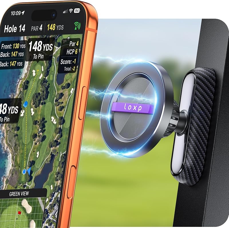 LOXP Magnetic Golf Cart Phone Holder, 360 Rotation Golf Cart Phone Mount | Upgrade N56, Unique Golf Accessories Gifts for Men Golfers Dad Father Husband Him, Suitable for EZGO, Club Car, Yamaha