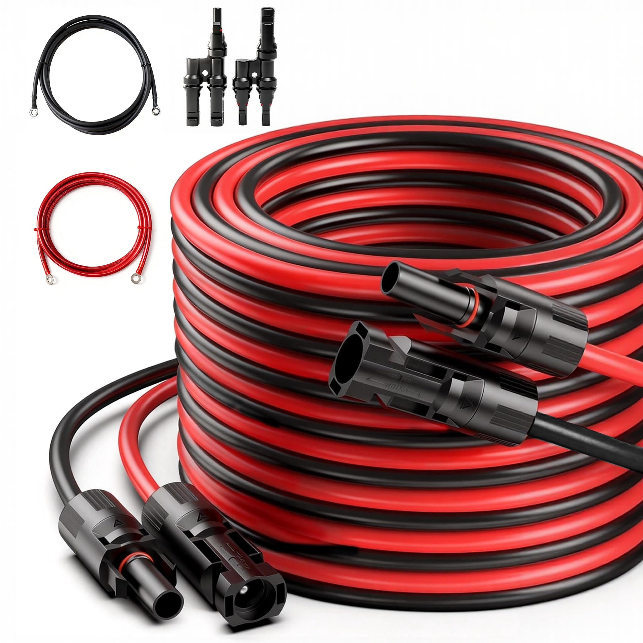 JJN Cavo di prolunga solare da 12 AWG 20 piedi con connettore femmina e maschio, cavo per pannello solare per sistema solare, una coppia (rosso + nero)