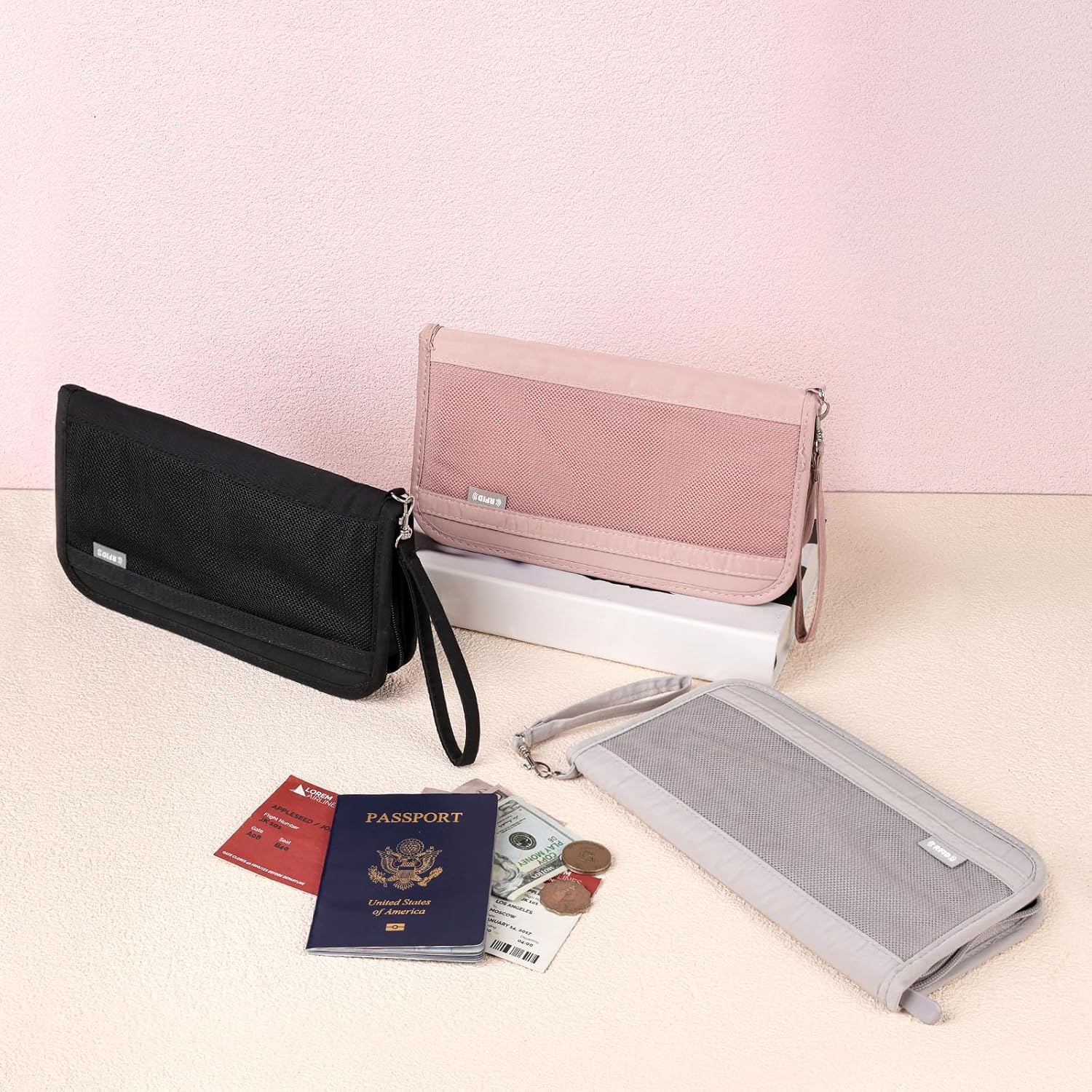 Family Passport Wallet with RFID Blocking, Travel Passport Holder with Wrist Strap, Travel Document Organizer Zipper Pouch for Women Men (Black) - Image 5