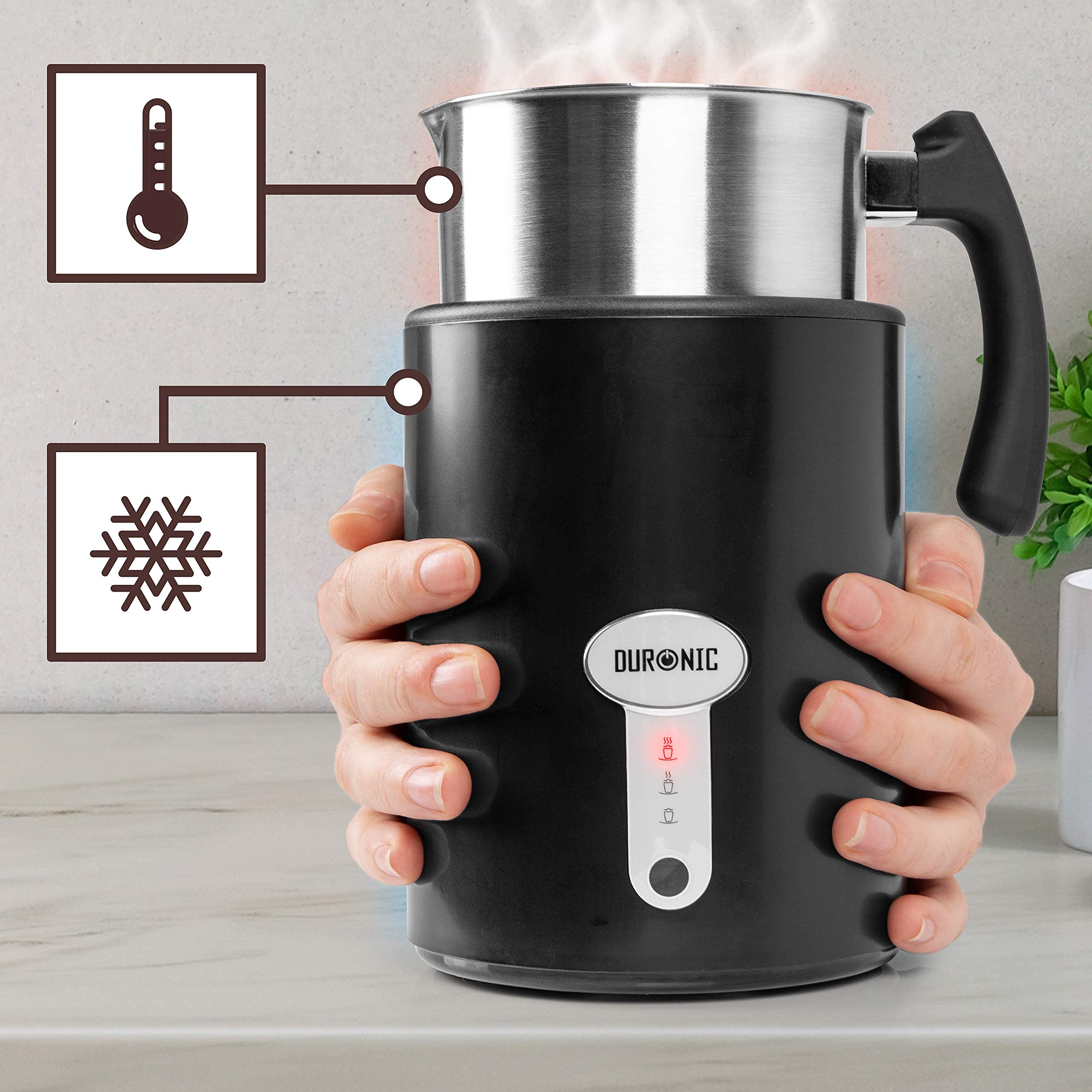 Duronic MF500 BK Montalatte elettrico 3 in 1, Schiumalatte automatico 500 ml, Scaldalatte 500W, Facile da usare e pulire, Ideale per caffè, cioccolata calda, cappuccino, latte, Nero