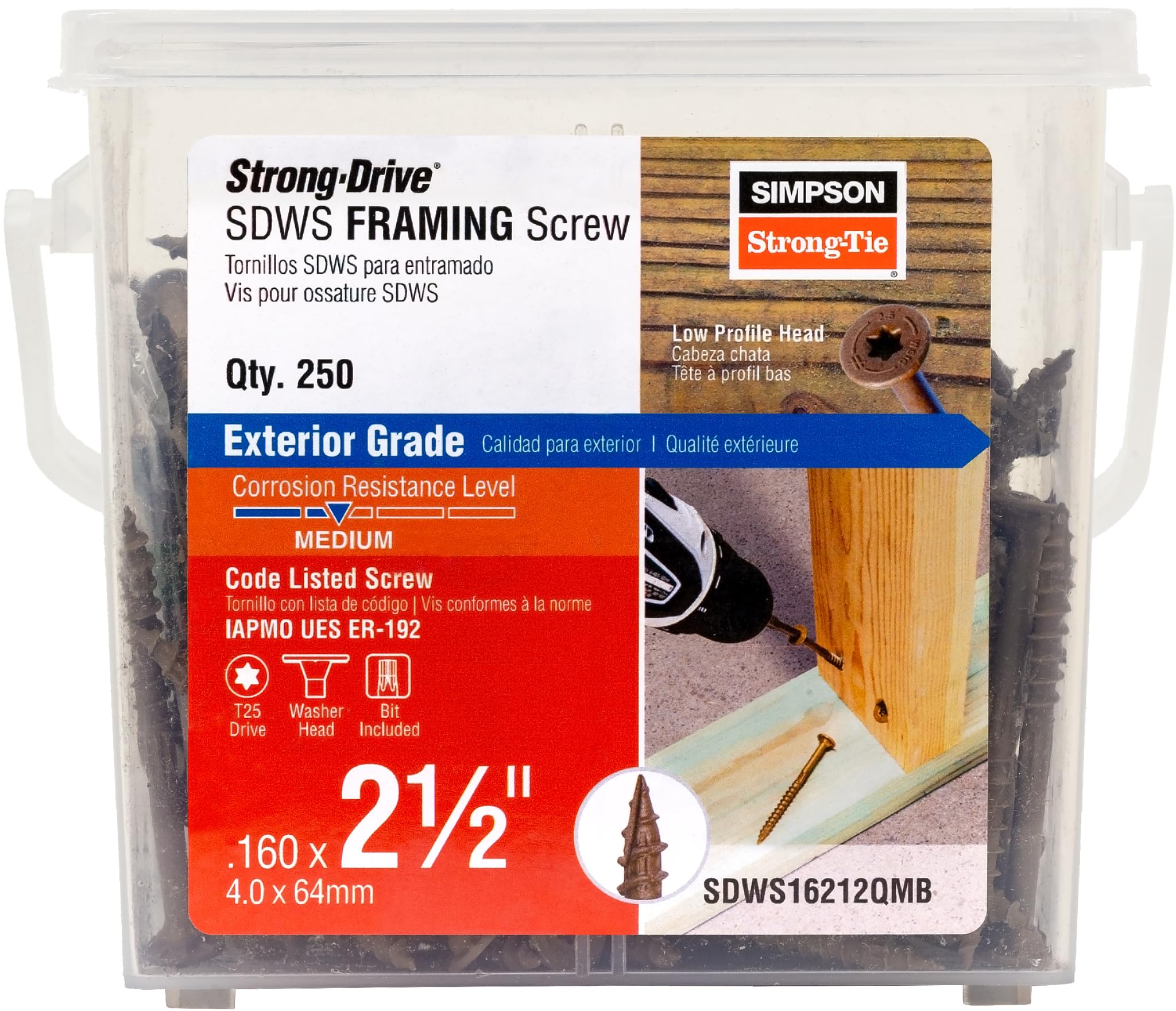 Simpson Strong-Tie SDWS16212QMB Strong-Drive SDWS Framing Screws, 0.160 Inch x 2-1/2 Inch, Quik-Guard, Low Profile Head, Sawtooth Point, Tan (Pack of