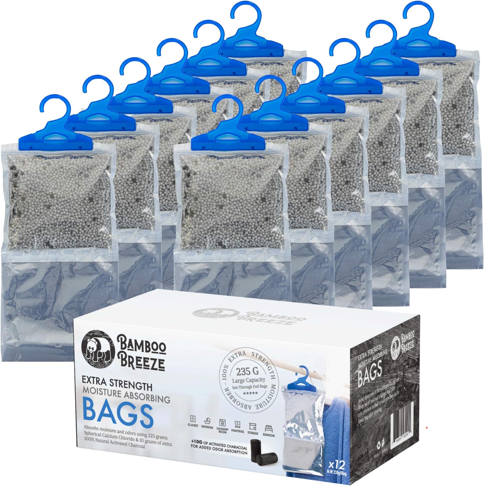 Yogi Brand Moisture Absorber Bag, Fragrance Free (12 Pack), Dehumidifier Bag, Hanging Closet Dehumidifier Bags, Moisture Absorbers 235g with 10g Activated Charcoal