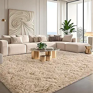 Beige Rugs for Bedroom 6x9 ft - Ultra Soft Faux Fur Area Rug - Plush Non-Slip Shaggy Carpet for Living Room, Cozy Fluffy Rug for Kids Boys Girls Dorm Nursery Room, High Pile Floor Carpet