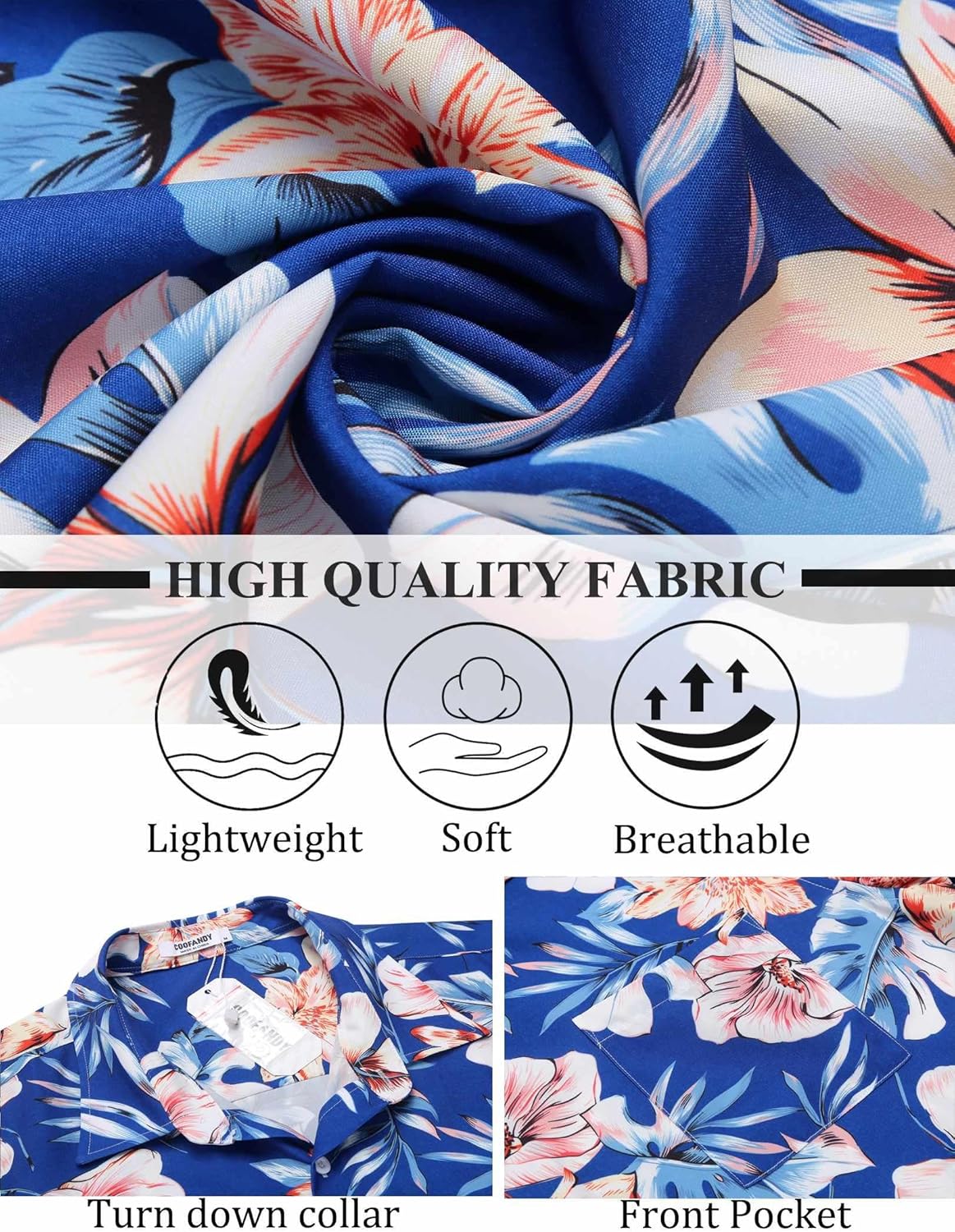 COOFANDY Mens Hawaiian Shirt Short Sleeve Button Down Shirts Tropical Summer Beach Shirts Casual Floral Aloha Shirts - Image 5