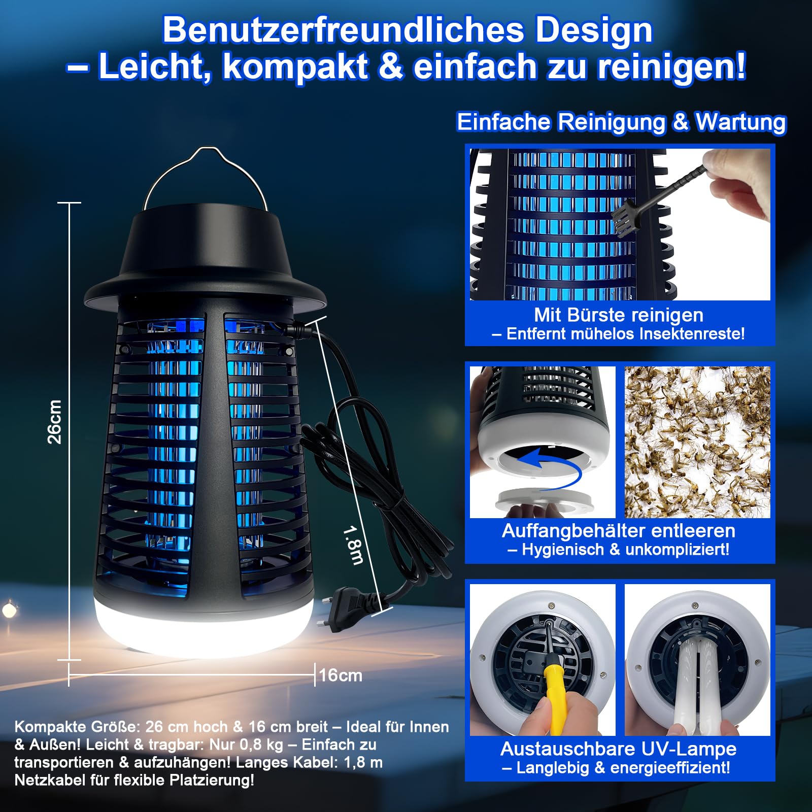 Elektryczna pułapka na owady z lampą LED (czarna)