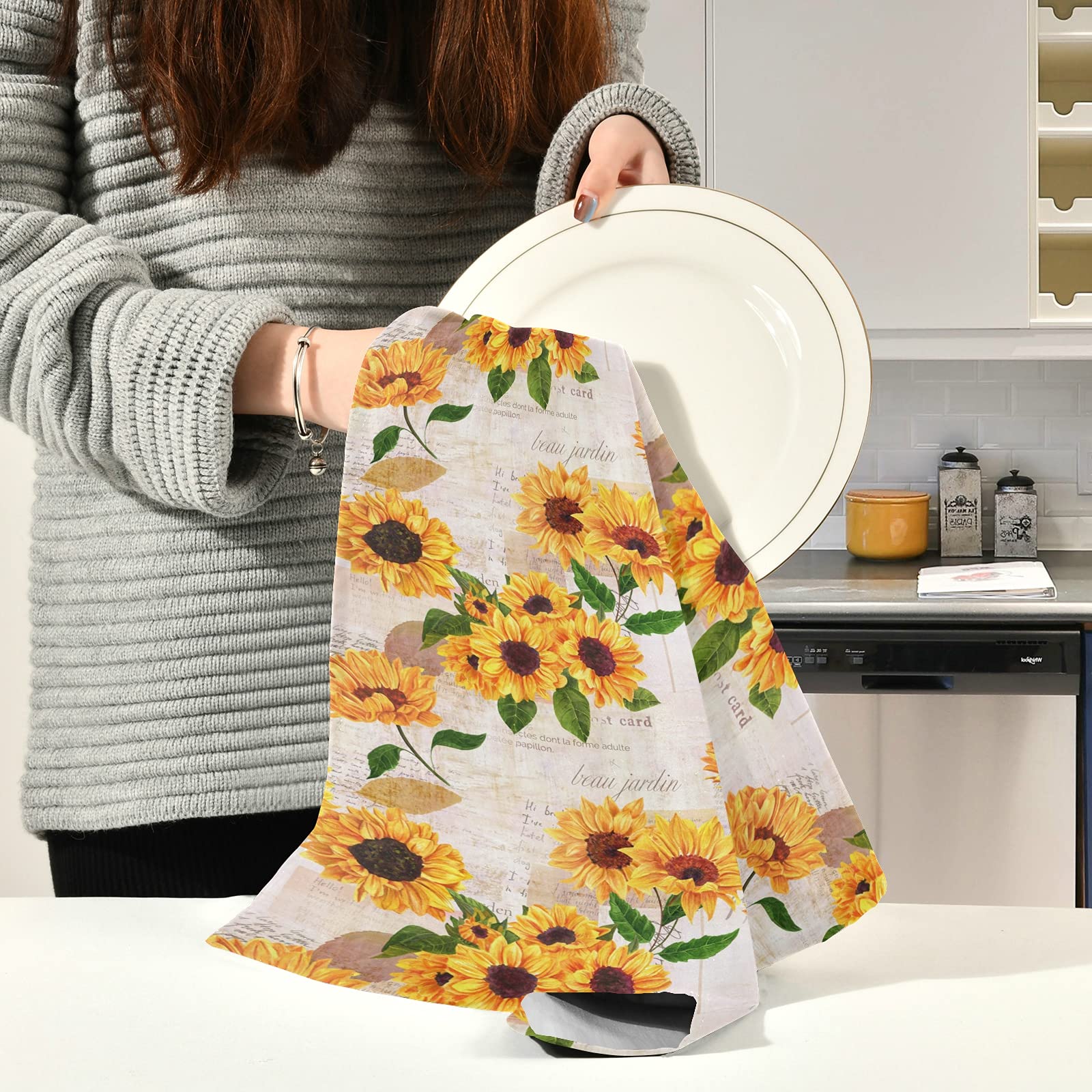 Mikrofaser-Geschirrtuch Mit Blumen-Vogel-Muster – 40,6 X 61 Cm, Super Saugfähig, Für Küche & Bad
