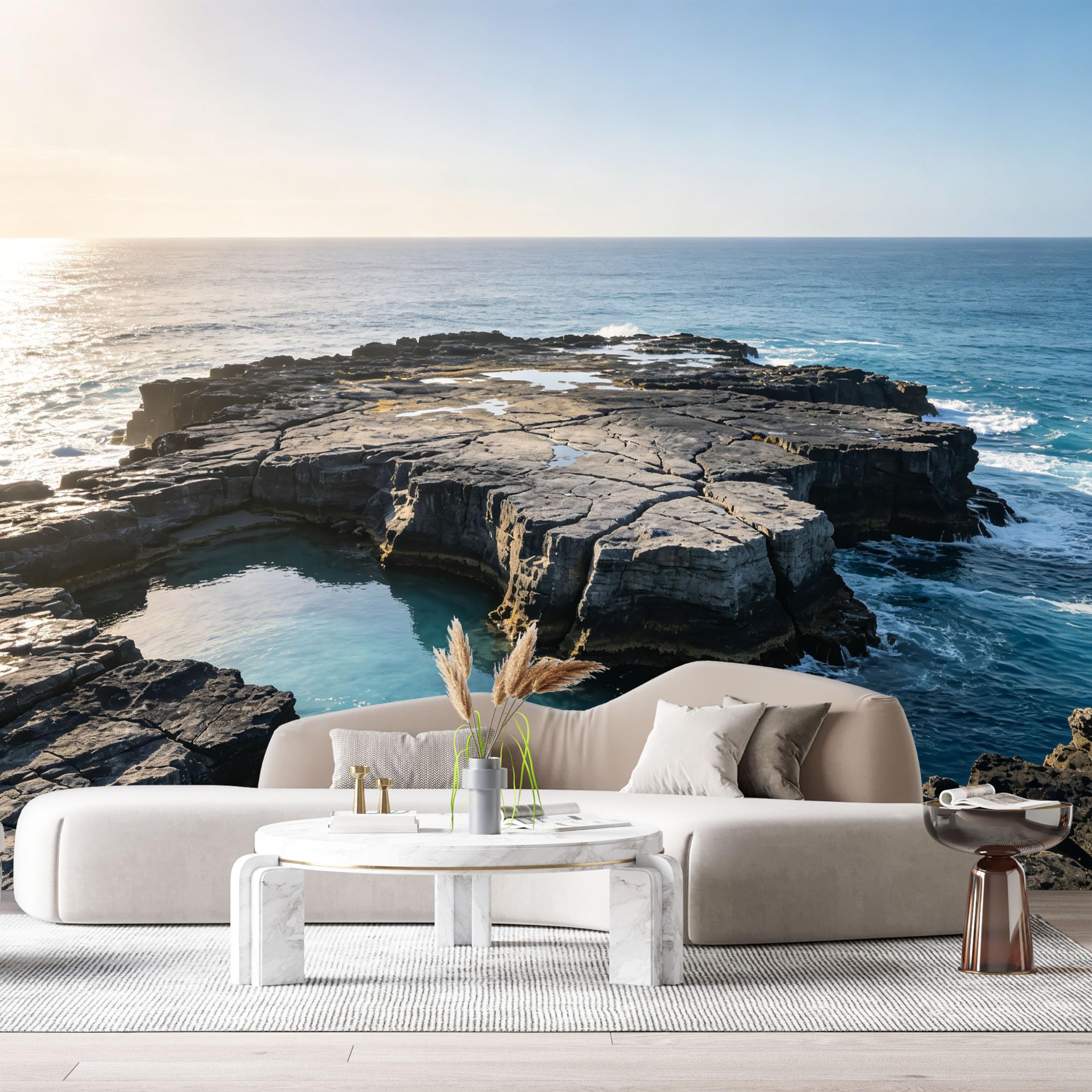Custom Size Wall Murals Coastal Ocean Landscape Rock Shore Blue Sea Horizon SelfAdhesive Wall Fabric Removable Large Wallpaper for Photo Living Room