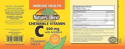 Miniatura 2 de Nature's Blend Acerola masticable con vitamina C, fresa 500 mg 100 comprimidos