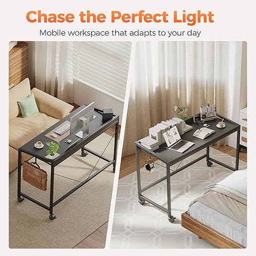 Miniatura 3 de Mericonia Escritorio de computadora con ruedas, escritorio de juegos para espacios pequeños, mesa moderna de estilo simple para oficina en casa,