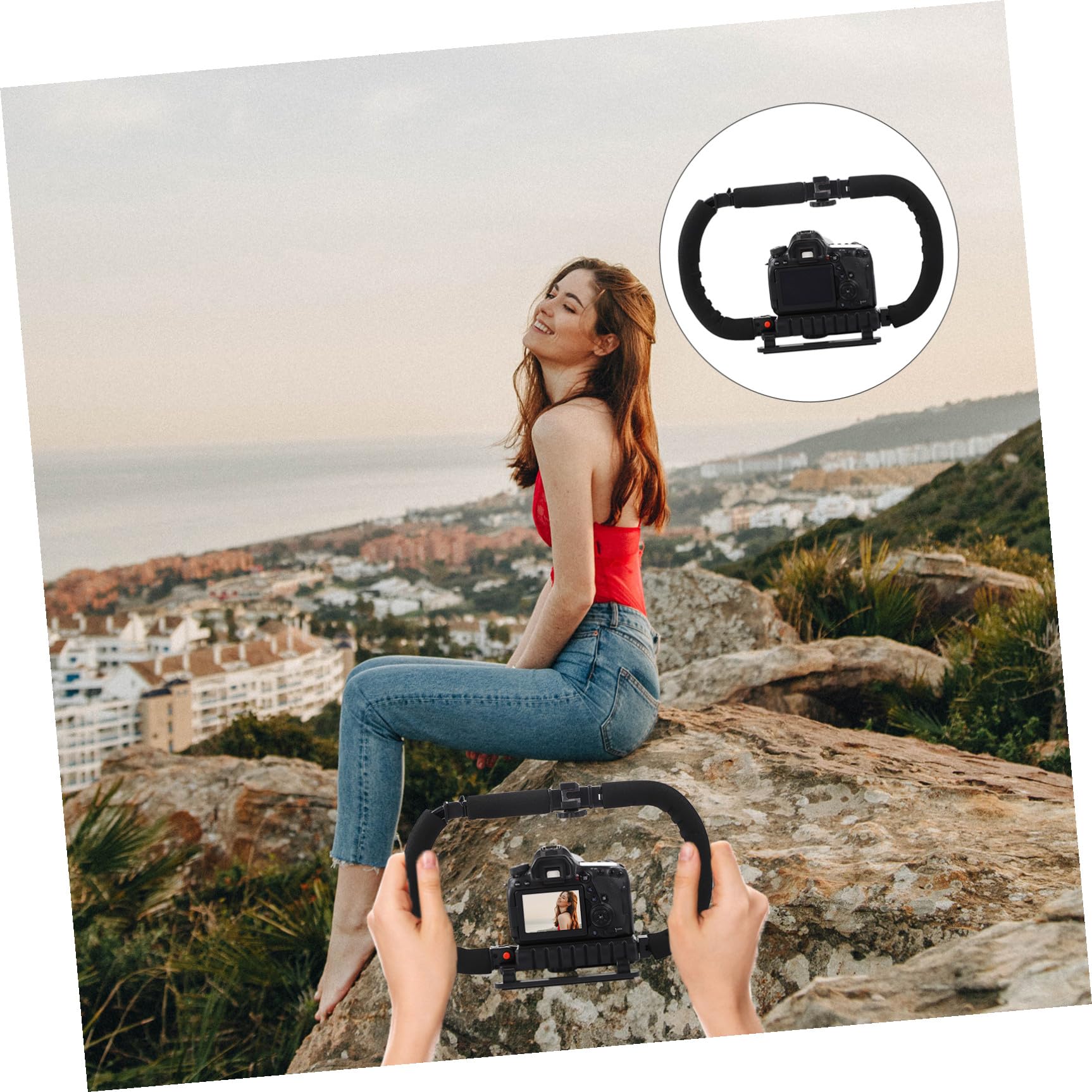 Stabilizzatore per Videocamera Portatile Pieghevole Nero | Impugnatura Manuale, 3 Attacchi Hot Shoe, Foro 1/4 Pollice, per Dv e Fotocamera Reflex