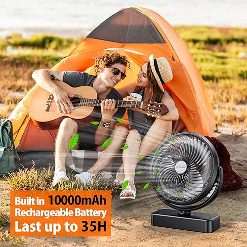 Miniatura 9 de Ventilador portátil de campamento con linterna LED ventilador recargable de 40 horas de tiempo de trabajo con batería con gancho para colgar para
