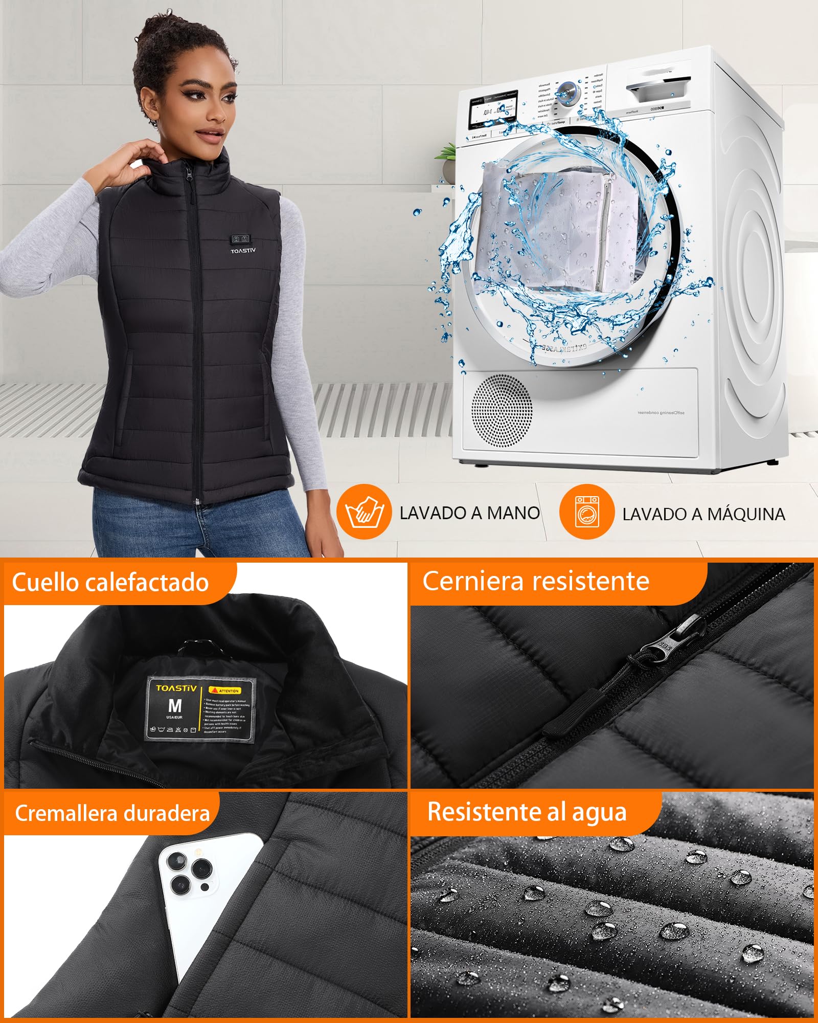 Chaleco Calefactable Mujer con bateria de 16000mAh, Chaleco Calefactable con 8 Zonas de Calefacción y 3 Niveles de Temperatura Ajustables, Chaleco Termico Eléctrico Lavable para al Aire Libre
