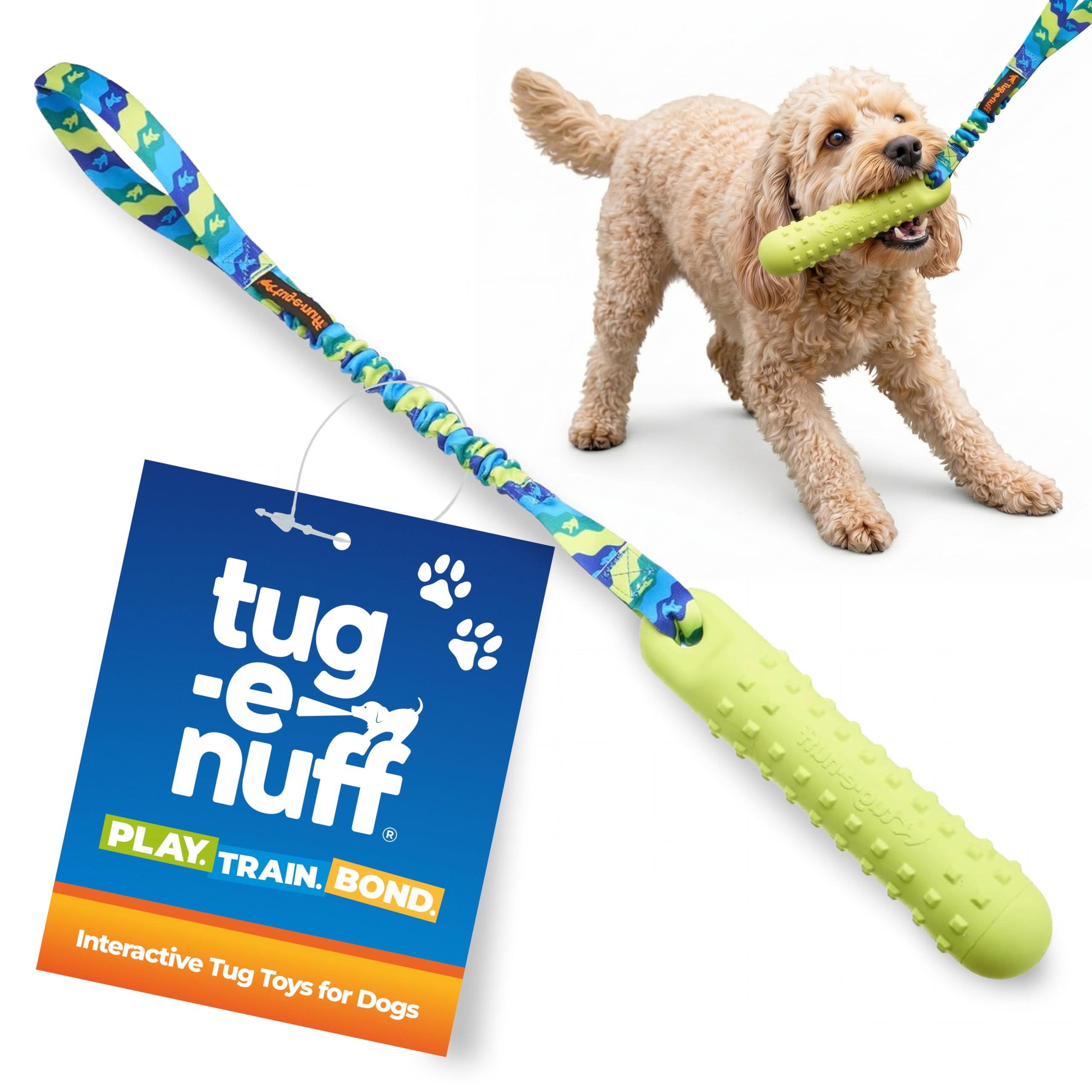 Tug-E-Nuff BOB Jouet 3 en 1 pour chien, à rapporter, à tirer et à eau, durable, imperméable, flottant, poignée élastique pour tirer (vert)