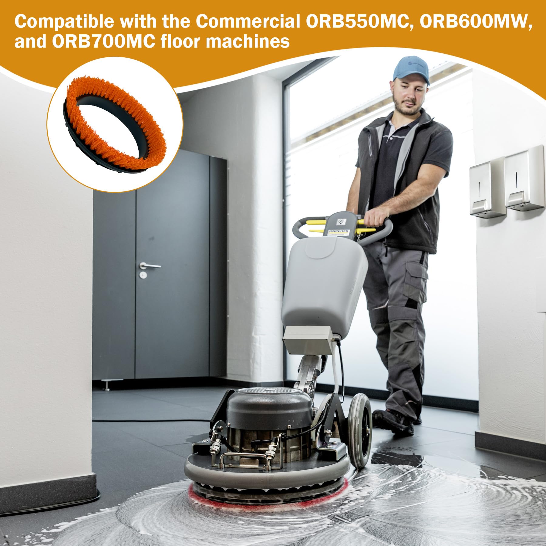 Orbiter 237047 Orbiter Orange Scheuerbürste für ORB550MC Bodenmaschine, 2 Stück | Fliesen- und widerstandsfähige Bodenscheuerbürste, robuste Bürste, 30,5 cm Durchmesser