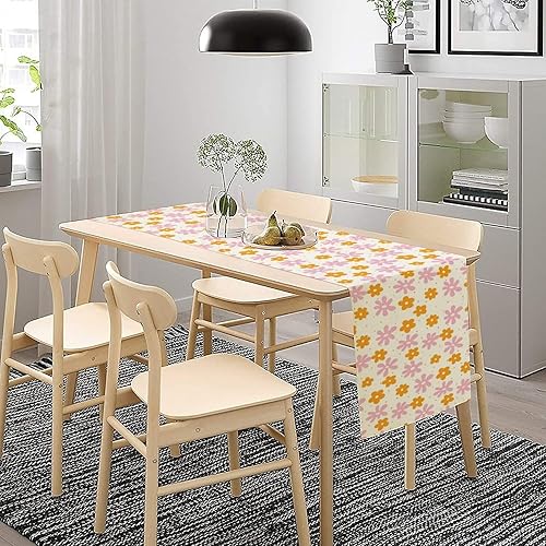 Miniatura 3 de Camino de mesa de flores rosas y naranjas, retro de los años 70, hippie Groovy Daisy estampado floral para mesa de comedor, decoración de fiestas,