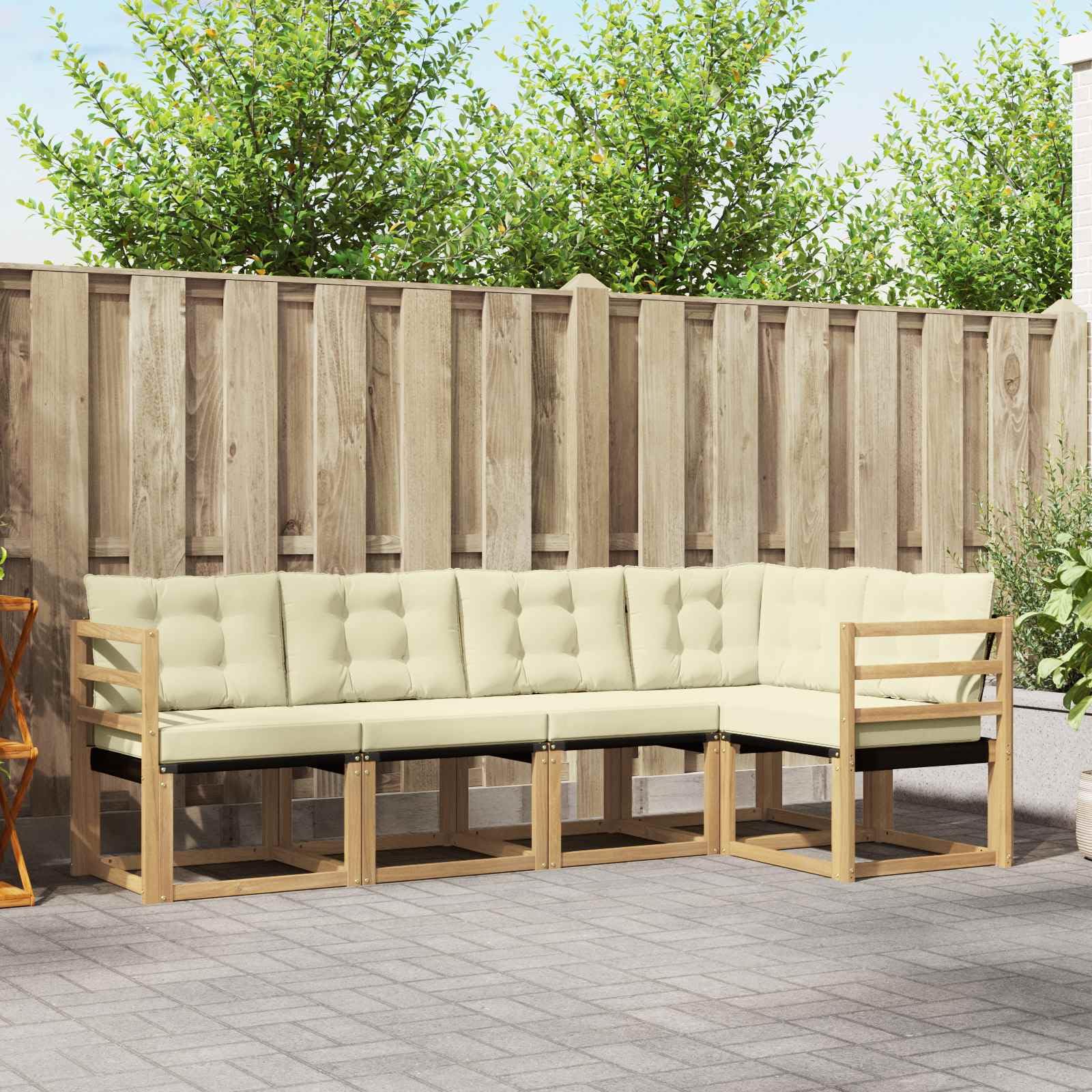Ensemble de canapé d'extérieur 5 pièces acacia massif blanc et coussins crème