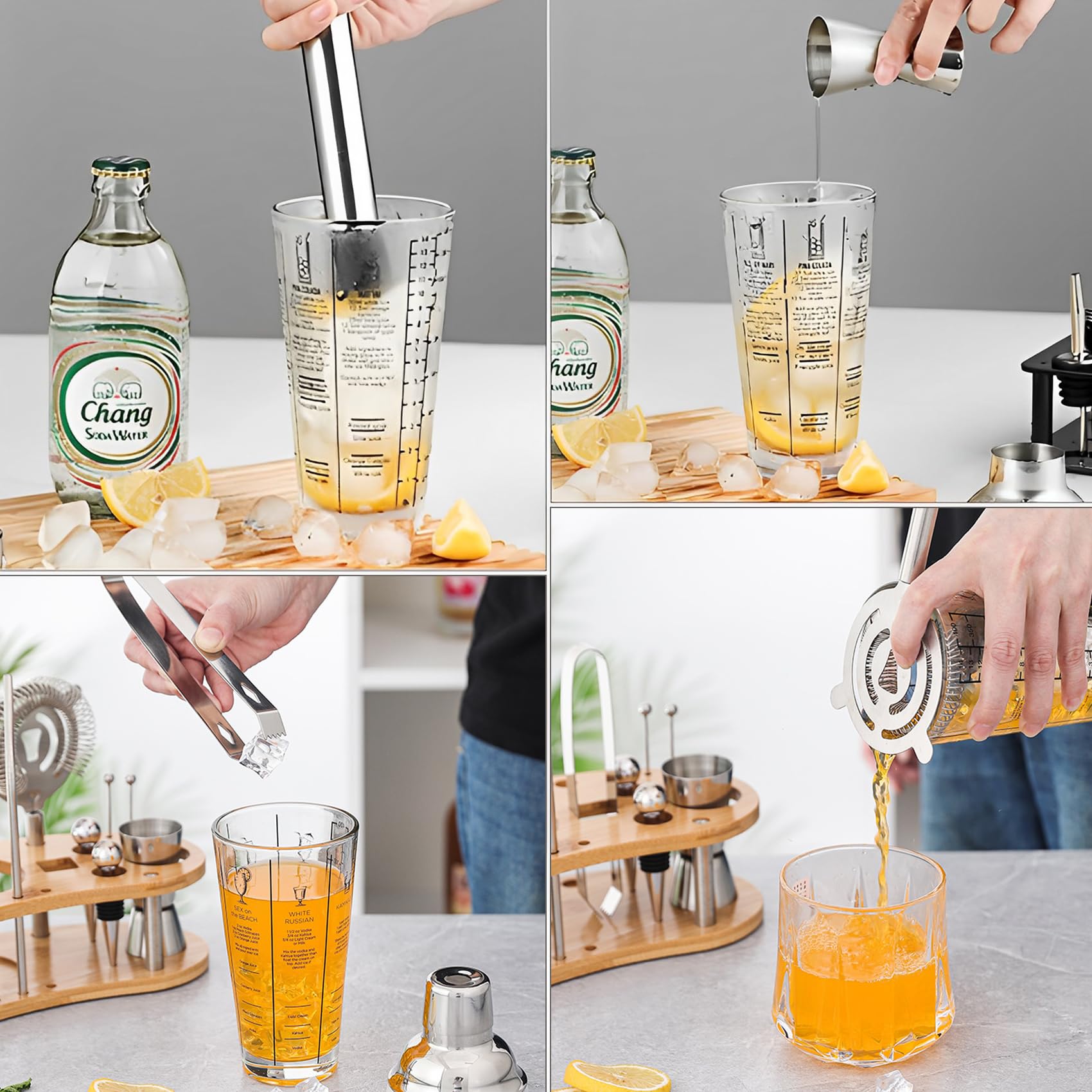 Cocktail Shaker 14oz Glass Shaker Set, 6PCS Bartender Kit, Mélangeur à Martini avec passoire pour Barman, Un Ensemble d'outils de Bar Professionnel pour Les barmans et Les débutants.