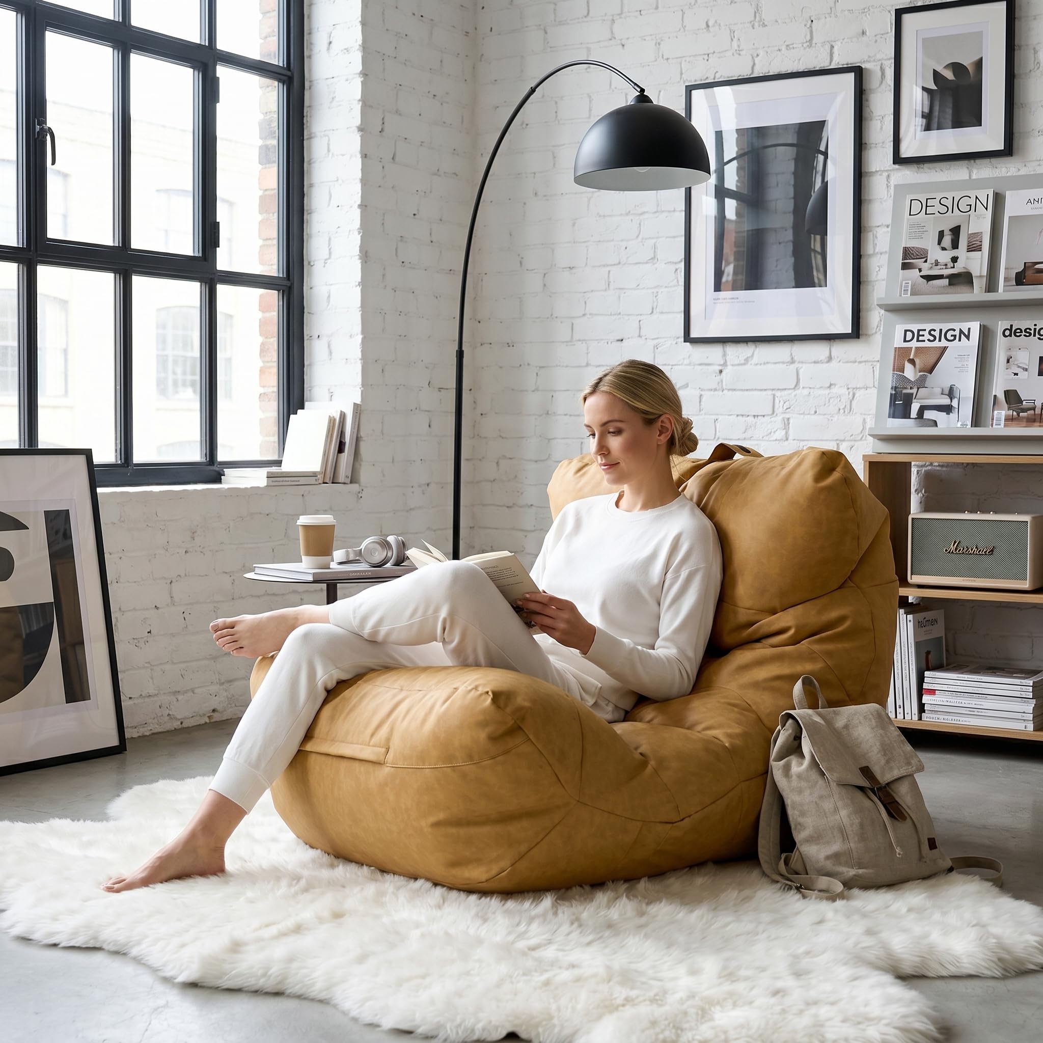 Aiire Puff Salón XXL de Diseño - Sillón Puf con Relleno Incluido para Adulto o Adolescente en Polipiel Premium - Bean Bag Chair Moderno para Dormitorio - Funda Desenfundable y Lavable