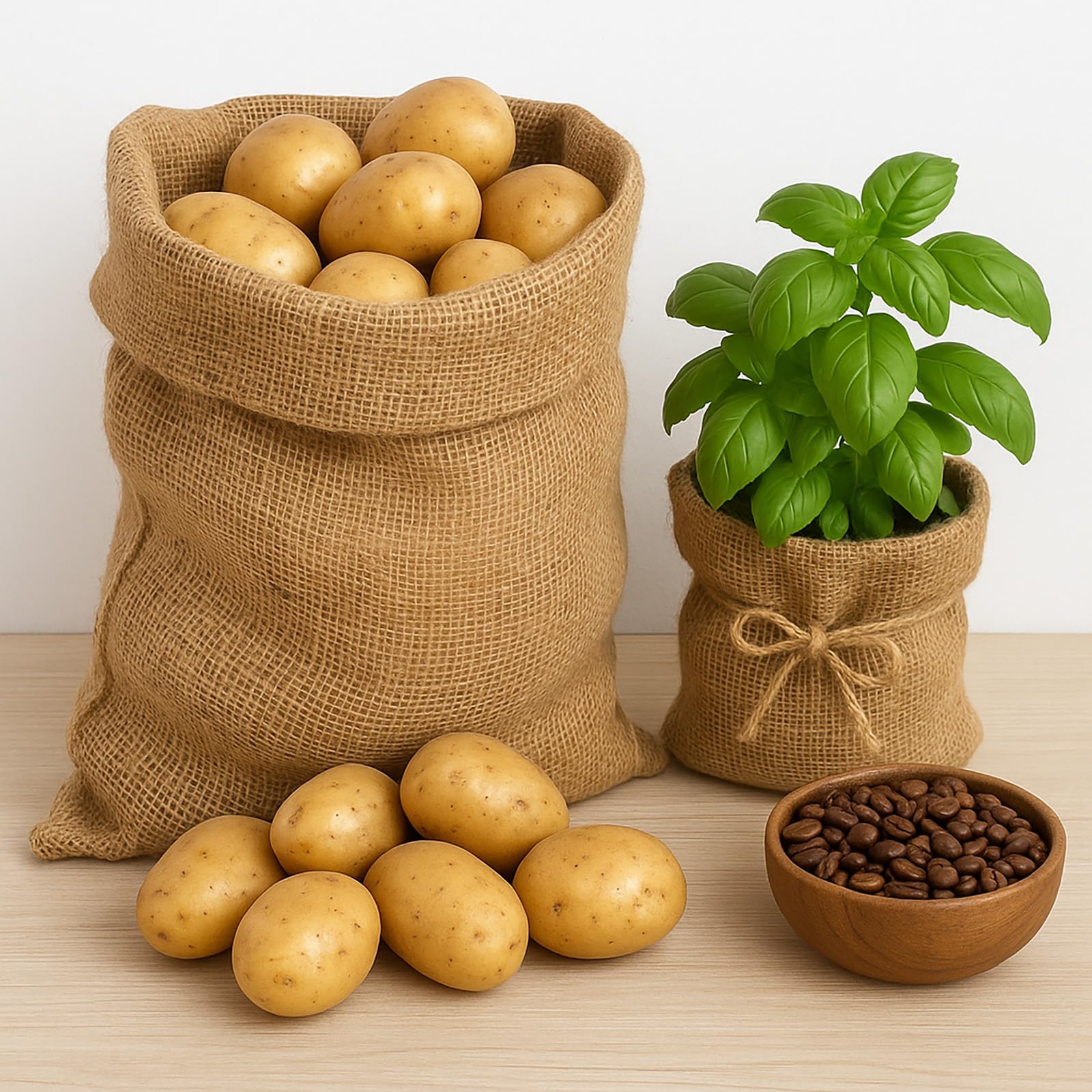 Lot de 18 sacs en toile de jute 60 x 30 cm - Charge maximale : 20 à 25 kg - 100 % toile de jute naturelle - Réutilisables, respirants et stables - Protection contre le gel, les pommes de terre et les