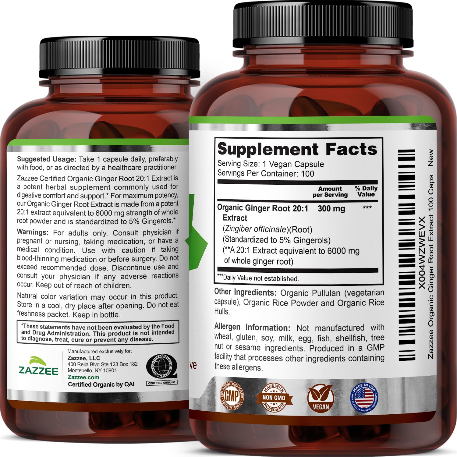 Zazzee USDA Organic Ginger Root 20:1 Extract, 5% Gingerols, 100 Capsules — Amazon image 9