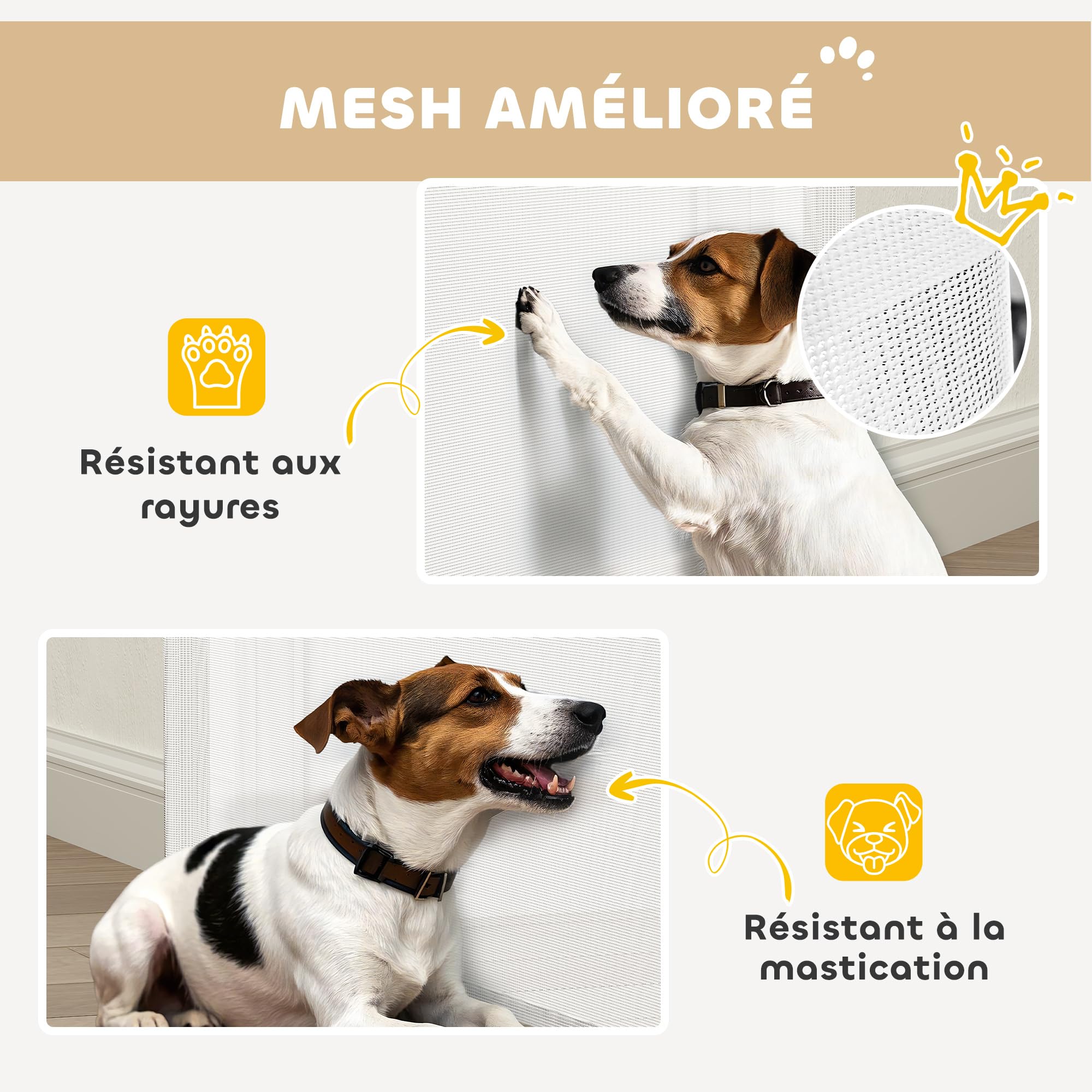 PawHut Barrière de sécurité Chien rétractable, Largeur 149 cm, Filet de Protection Extensible, barrière d'escalier et de Portes pour Chien Verrouillage Automatique, Blanc