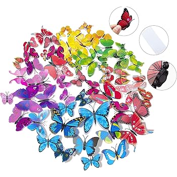 Amazon Com 84 X Pcs 3d Colorful Butterfly Wall Stickers Diy Art Decor Crafts For Party Cosplay Wedding Offices Bedroom Living Room Magnets And Glue Sticker Set Arts Crafts Sewing