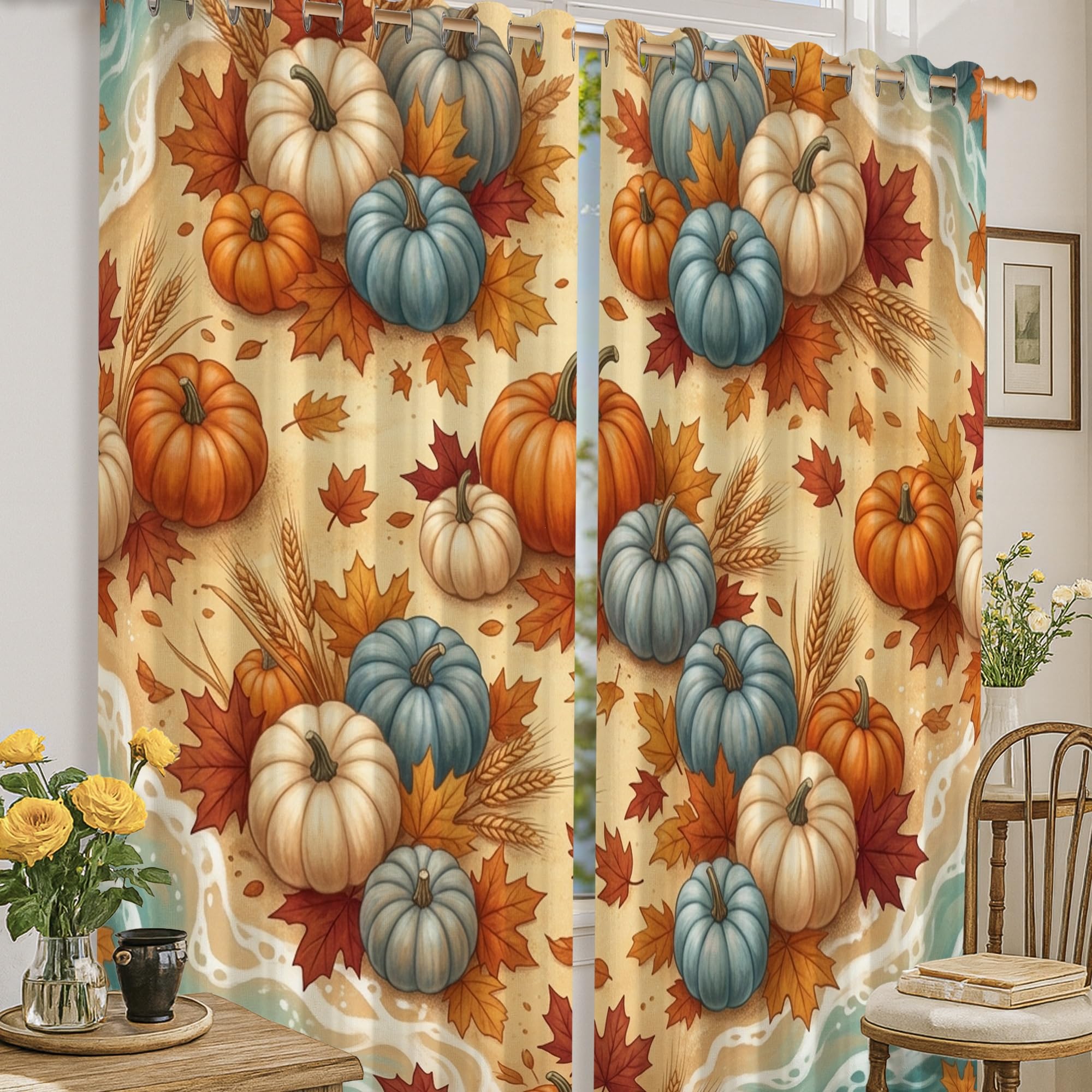 Rideaux occultants pour chambre d'enfant au motif de citrouilles d'automne