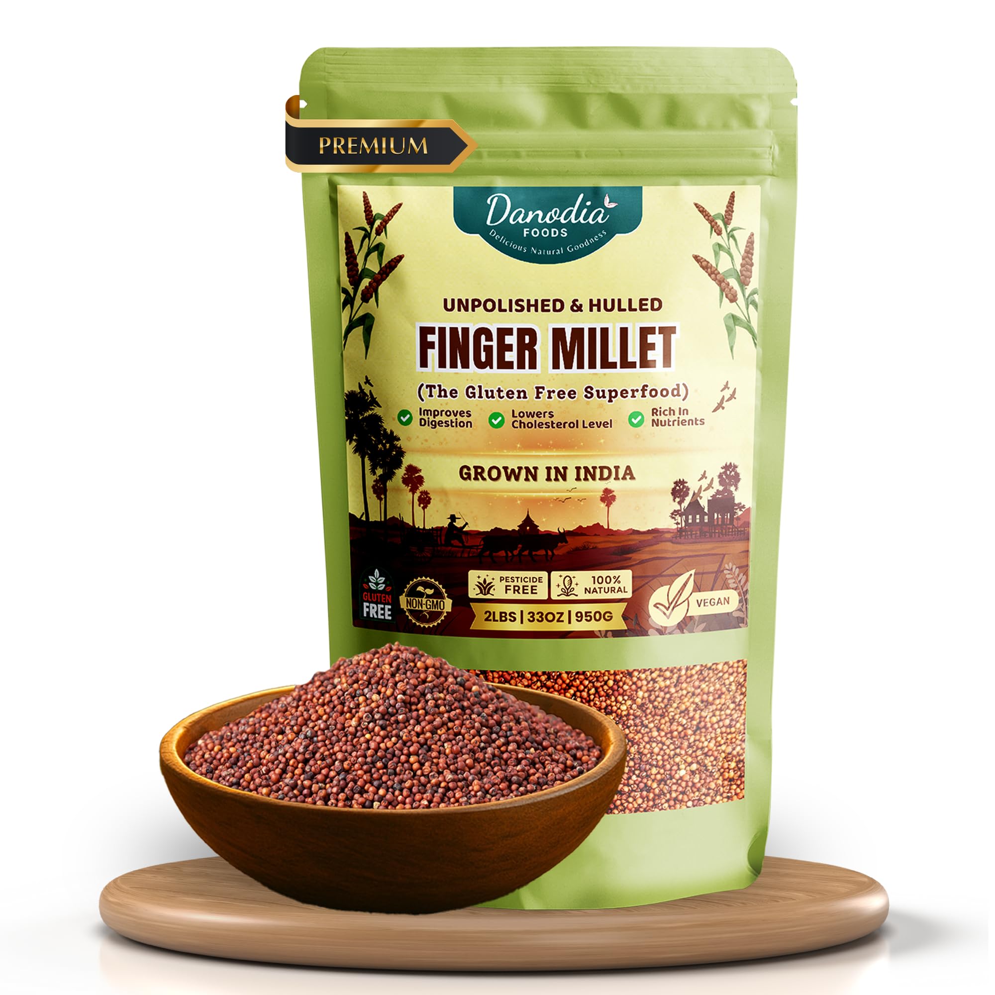 Danodia Foods Whole Grain Finger Millet (Ragi) - 2lbs (950g) | Unpolished, Gluten-Free, | High in Iron, Calcium, Fiber & Protein | Non-GMO, Plant-Based, Low GI
